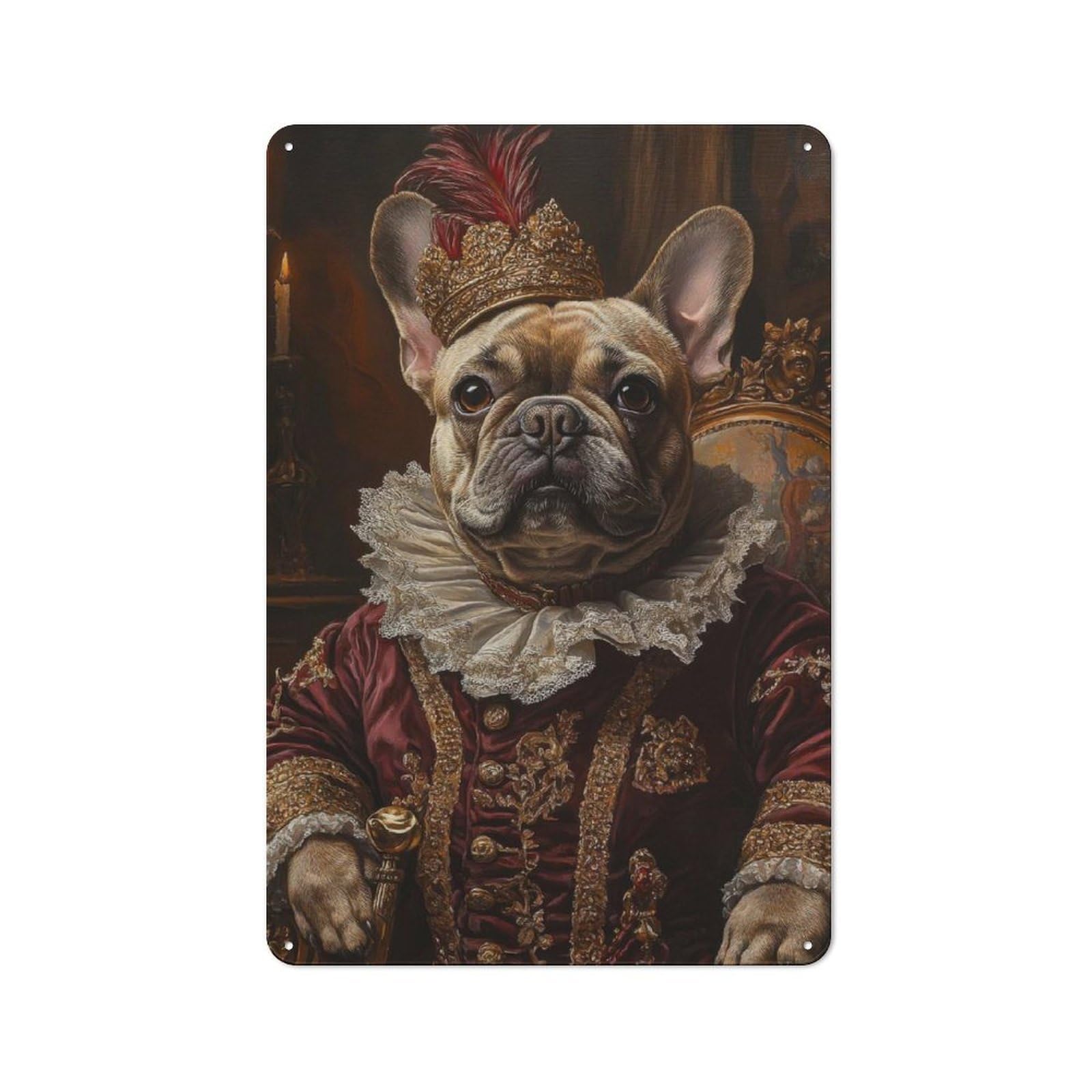 Junmoney French Bulldog Noble Scholar Renaissance Pet Vintage Tin Sign 30X20cm With Art For Home Office Or Studio, Winter Wall Decor For Creative Workspace Decorators