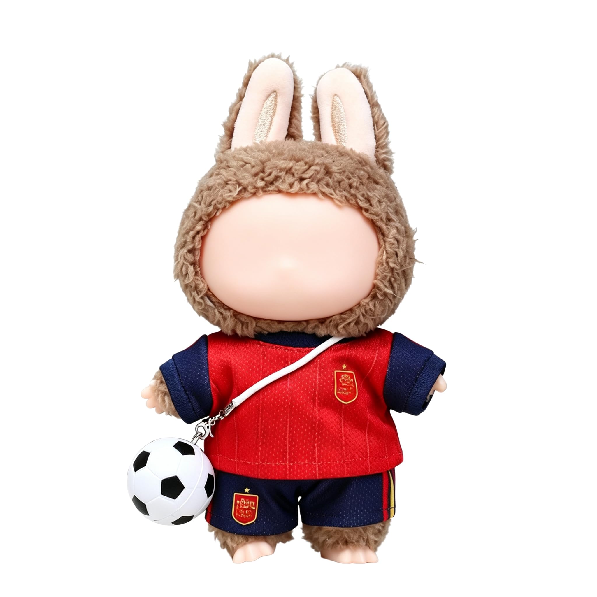 for LABUBU 17cm Doll Clothes（no Doll） - 3-Piece World Cup Inspired Sportswear Outfit with Cloth , Pants & Football Charm，Spain