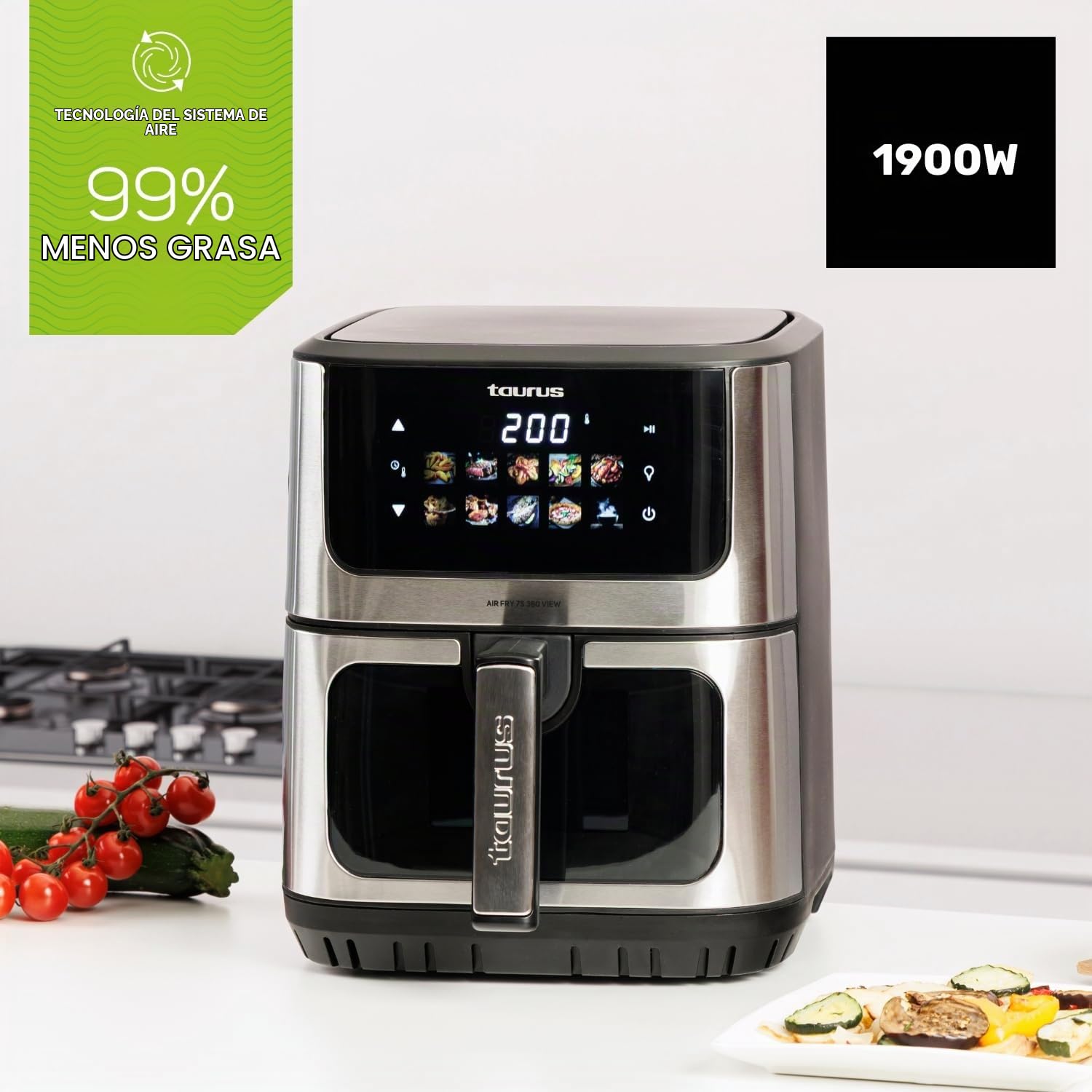Taurus - Freidora de Aire 6,5L, 1900W, Doble Resistencia, 10 Programas