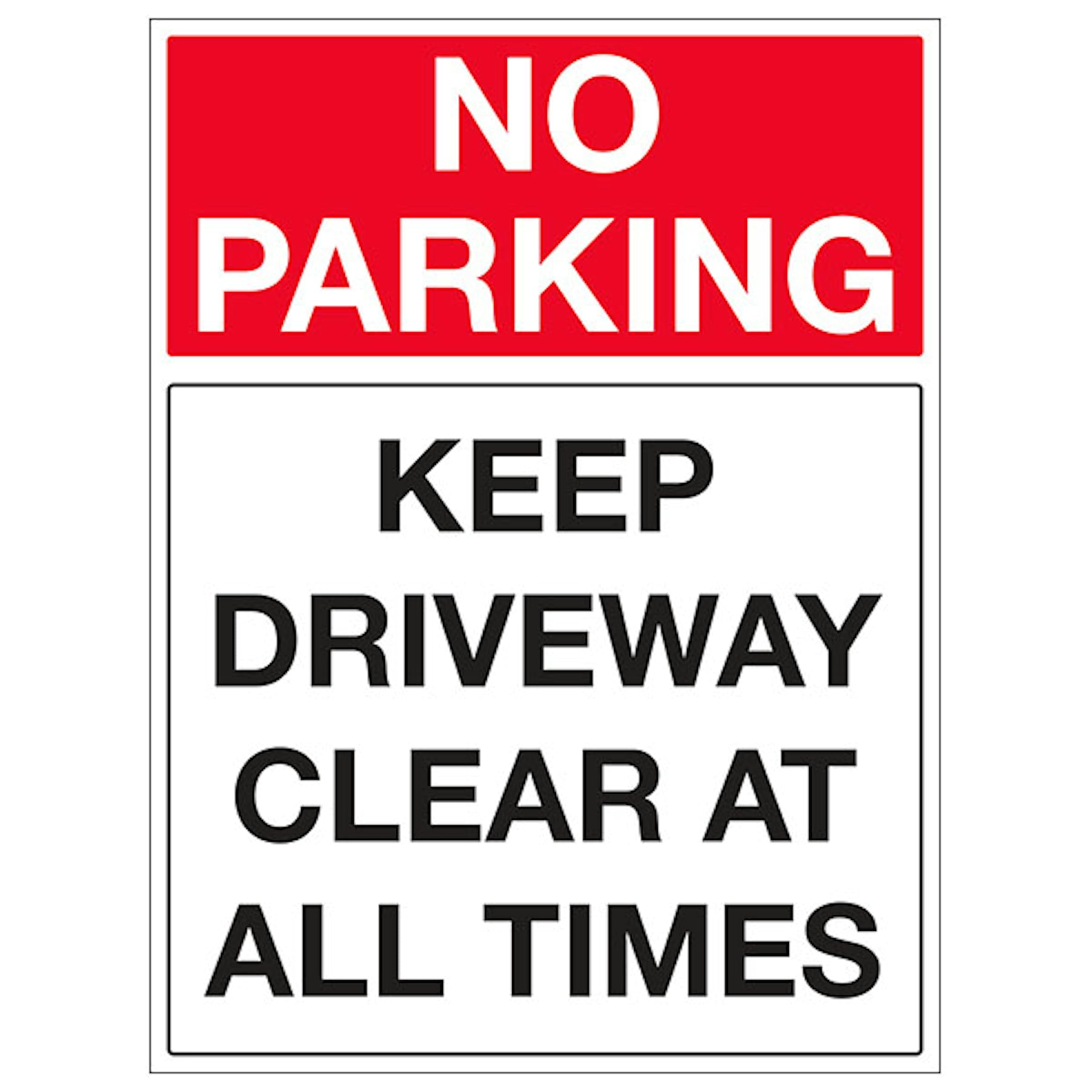 V Safety No Parking - Keep Driveway Clear At All Times - Portrait 450 x 600 mm - 3mm Reflective Aluminium Composite Safety Sign