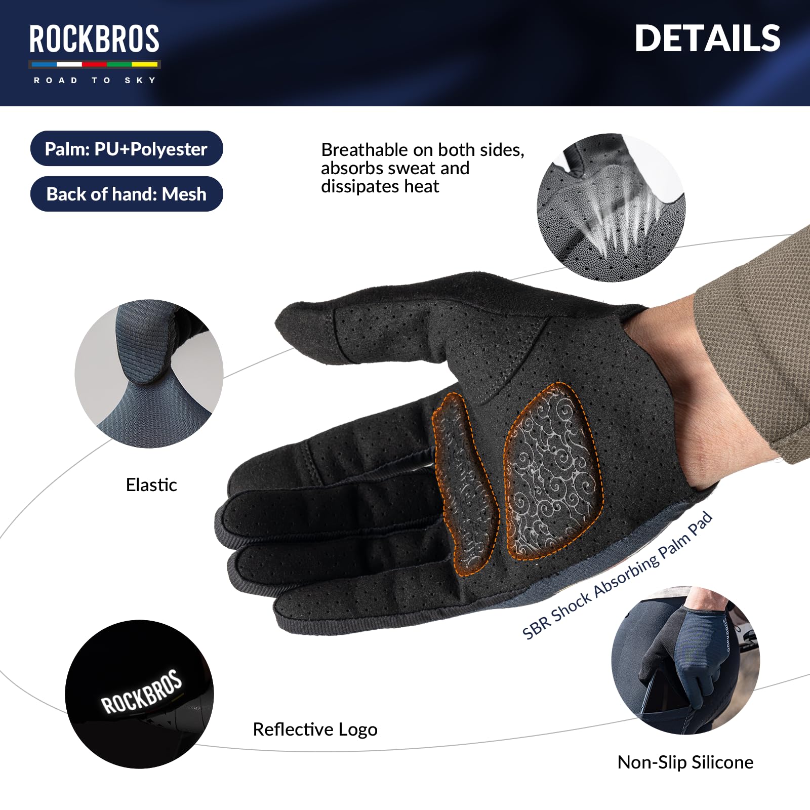 ROCKBROS Road to Sky Fahrrad Handschuhe Touchscreen Atmungsaktive Stoßfest | Fahrradhandschuhe Frühling Sommer Damen/Herren für Radfahren, Laufen, Fitness, Wandern