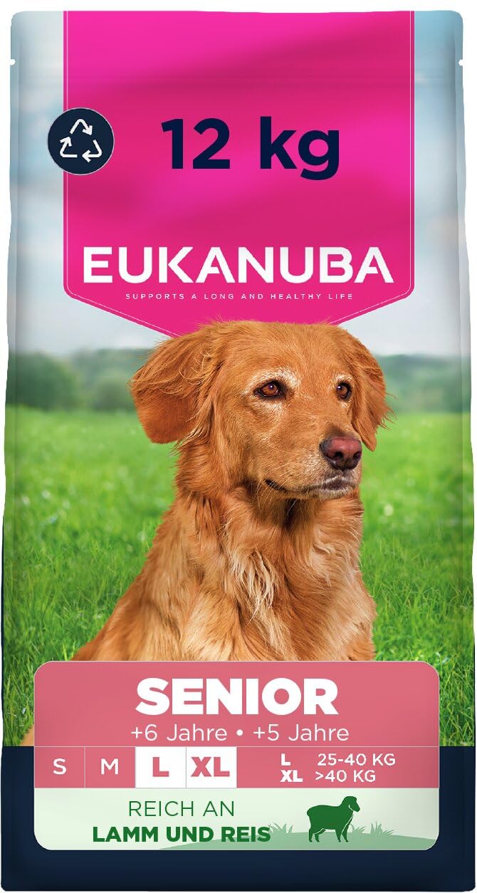 Eukanuba Senior Hundefutter mit Lamm und Reis für große Rassen - Premium Trockenfutter für ältere Hunde, 12 kg