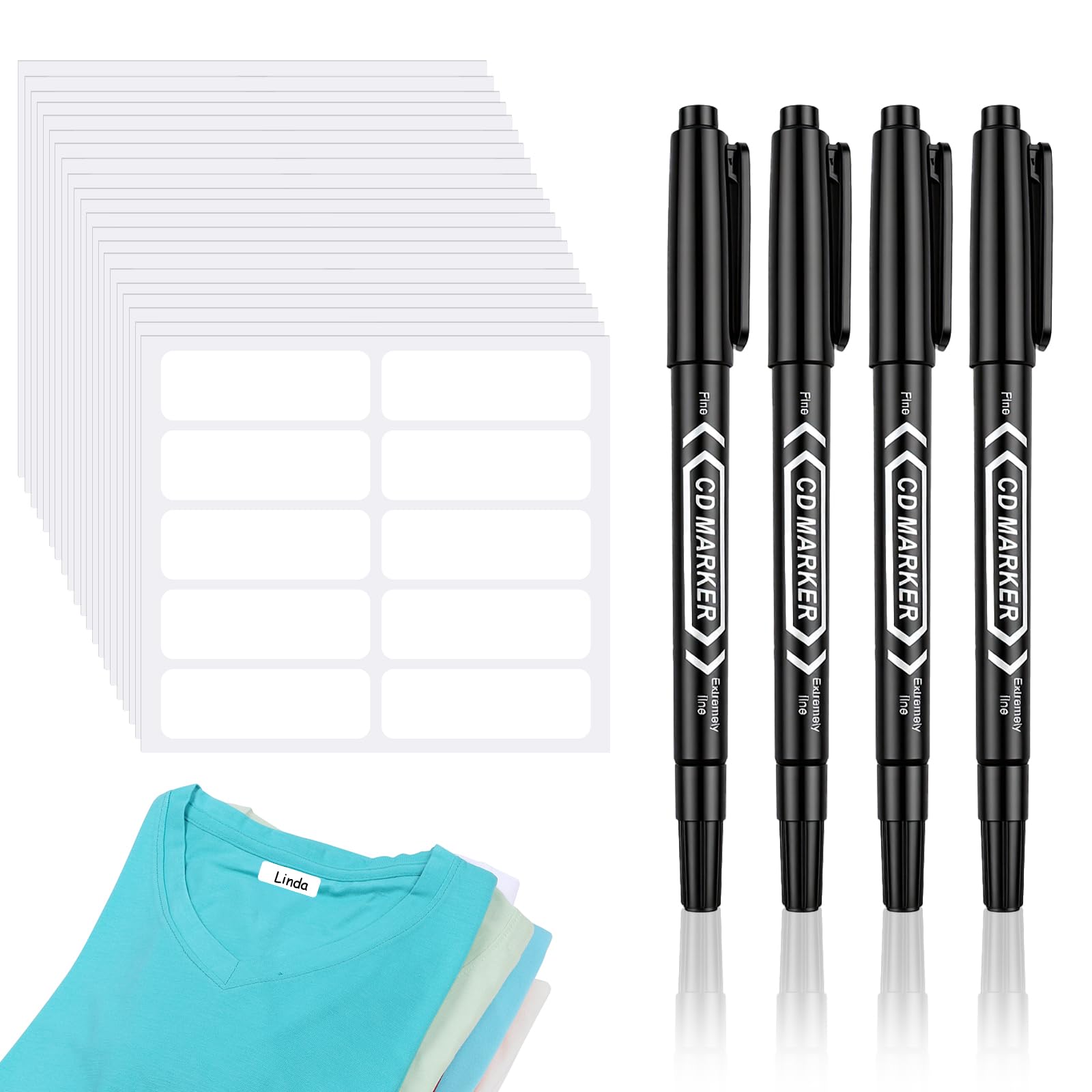 210 Pcs No-Iron Name Labels for Clothes Kids, 45 × 15 mm Writable Fabric Labels with 4 Permanent Markers, Waterproof Name Tags for Clothes