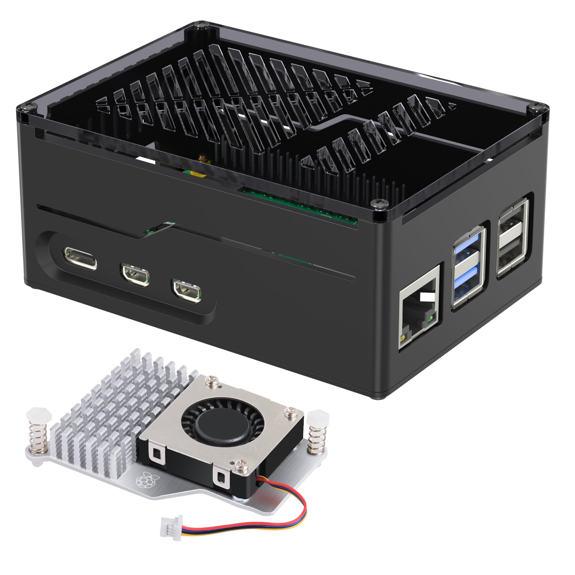 Miuzei Metal Case for Raspberry Pi 5 with Pi 5 Official Active Cooler for Raspberry Pi 5 4GB/8GB, Support X1000/X1001/X1003/N04/N05 PCIe Peripheral Board (Black)