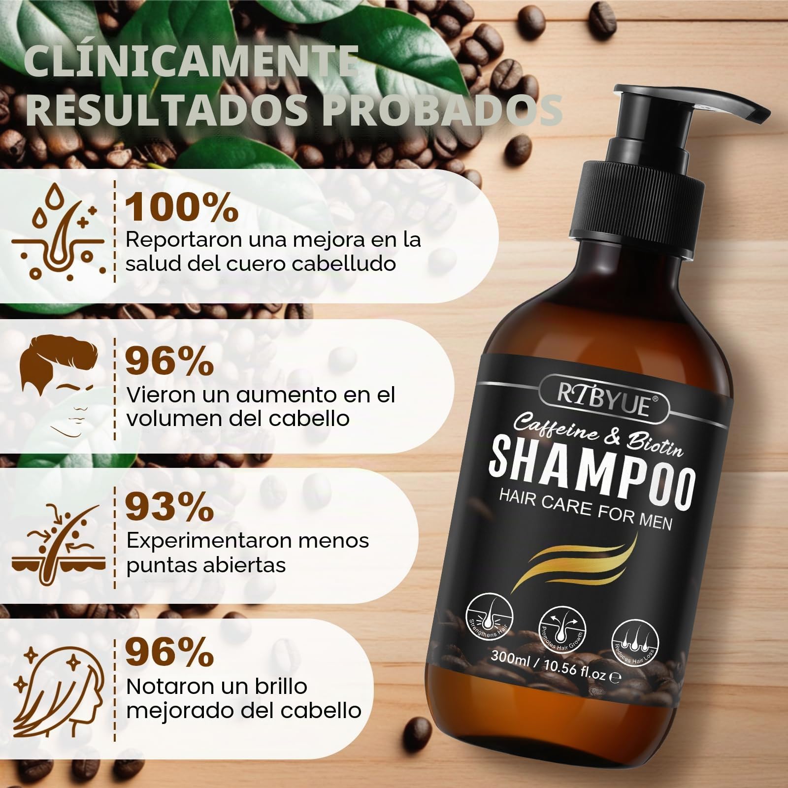 Champú de crecimiento capilar con cafeína, biotina y romero