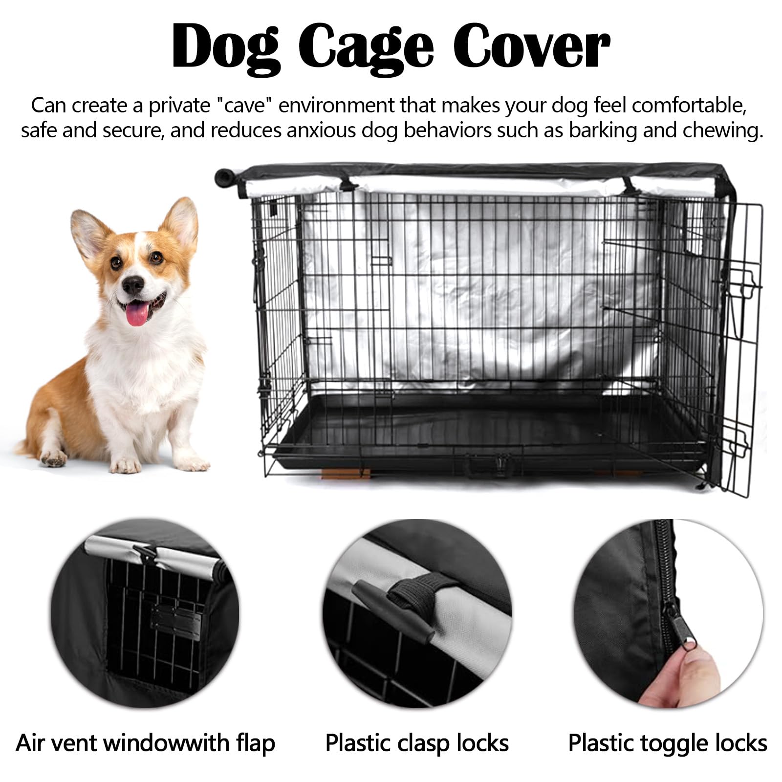 Copertura Per Gabbia Per Cani, 48x30x33in Copertura Per Cuccia Per Cani Resistente Copertura Durevole Antivento Impermeabile Gabbia Per Cani Pieghevole Accessori Per Interni Ed Esterni Nero