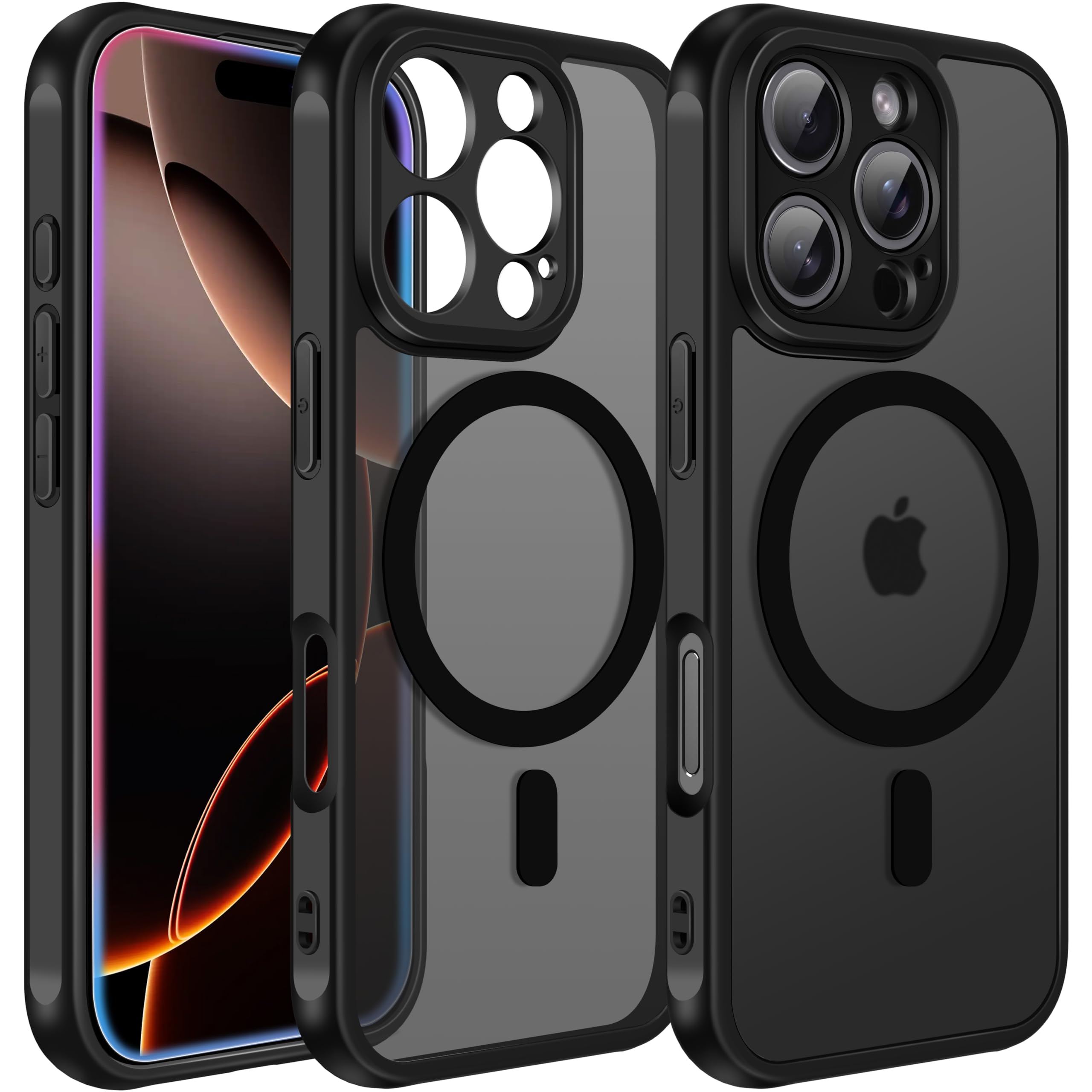 iVoler Cover Magnetica per iPhone 16 Pro, [Compatibile con MagSafe] [Protezione Antiurto di Grado Militare] Custodia Traslucida Opaca Posteriore Sottile Silicone Protettiva Case - Nero