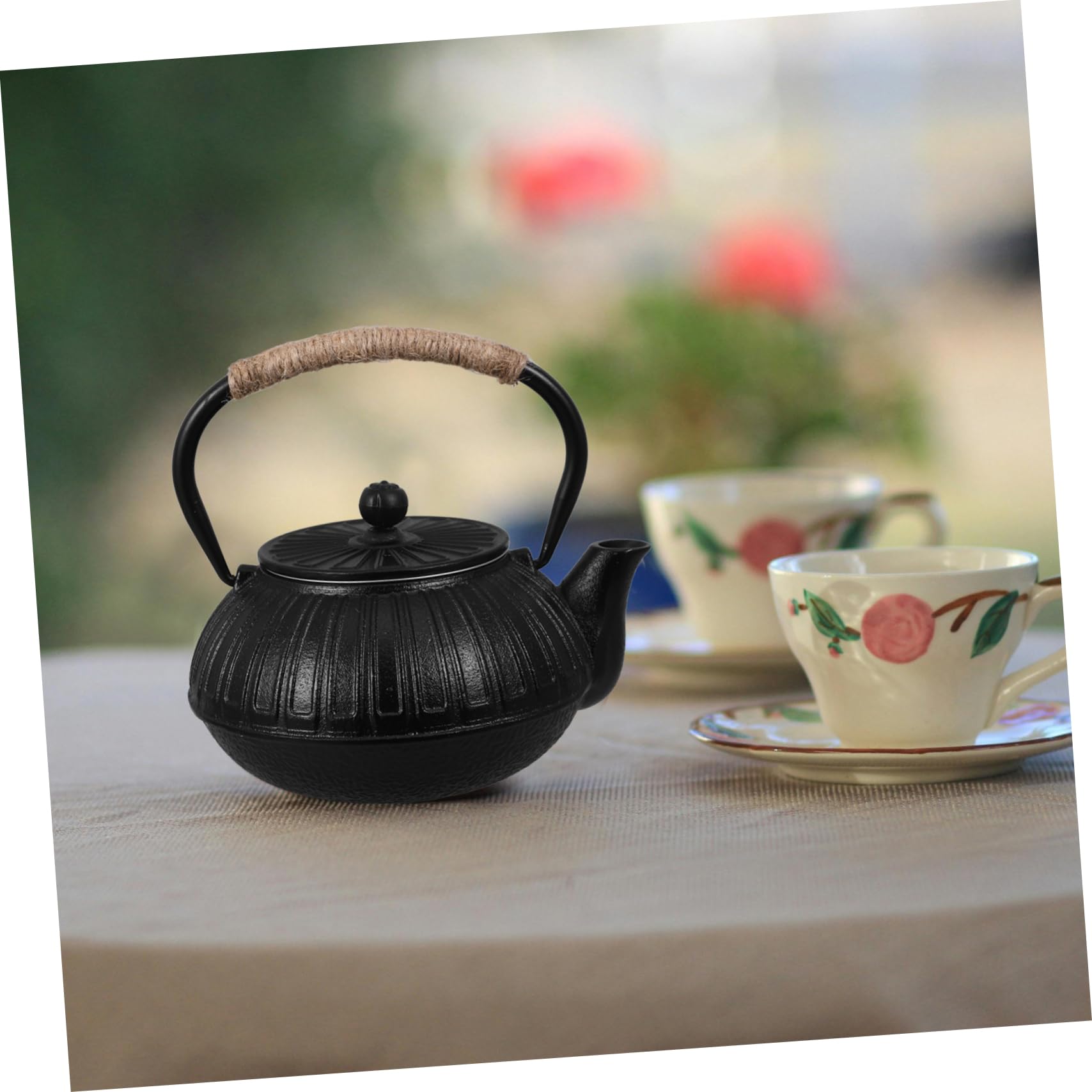 Cabilock tetera de hierro fundido pava inducción retro largo té y con teteras cafetera de camping tetera para acampar tetera china tetera de estufa tetera japonesa planchar Negro