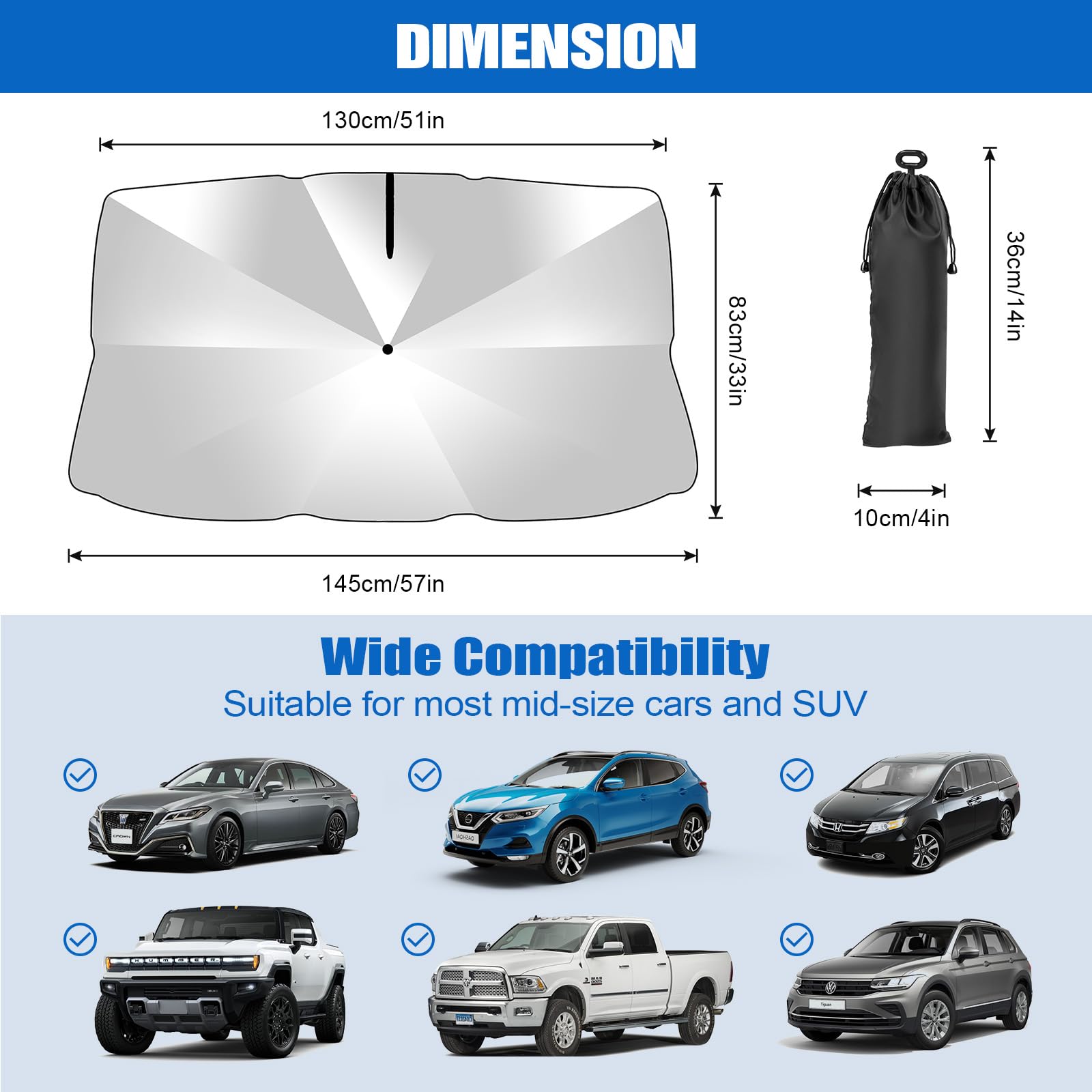 Parasole Auto A Ombrello Pieghevole 140x80cm - Protezione UV E Isolamento Termico Per Parabrezza