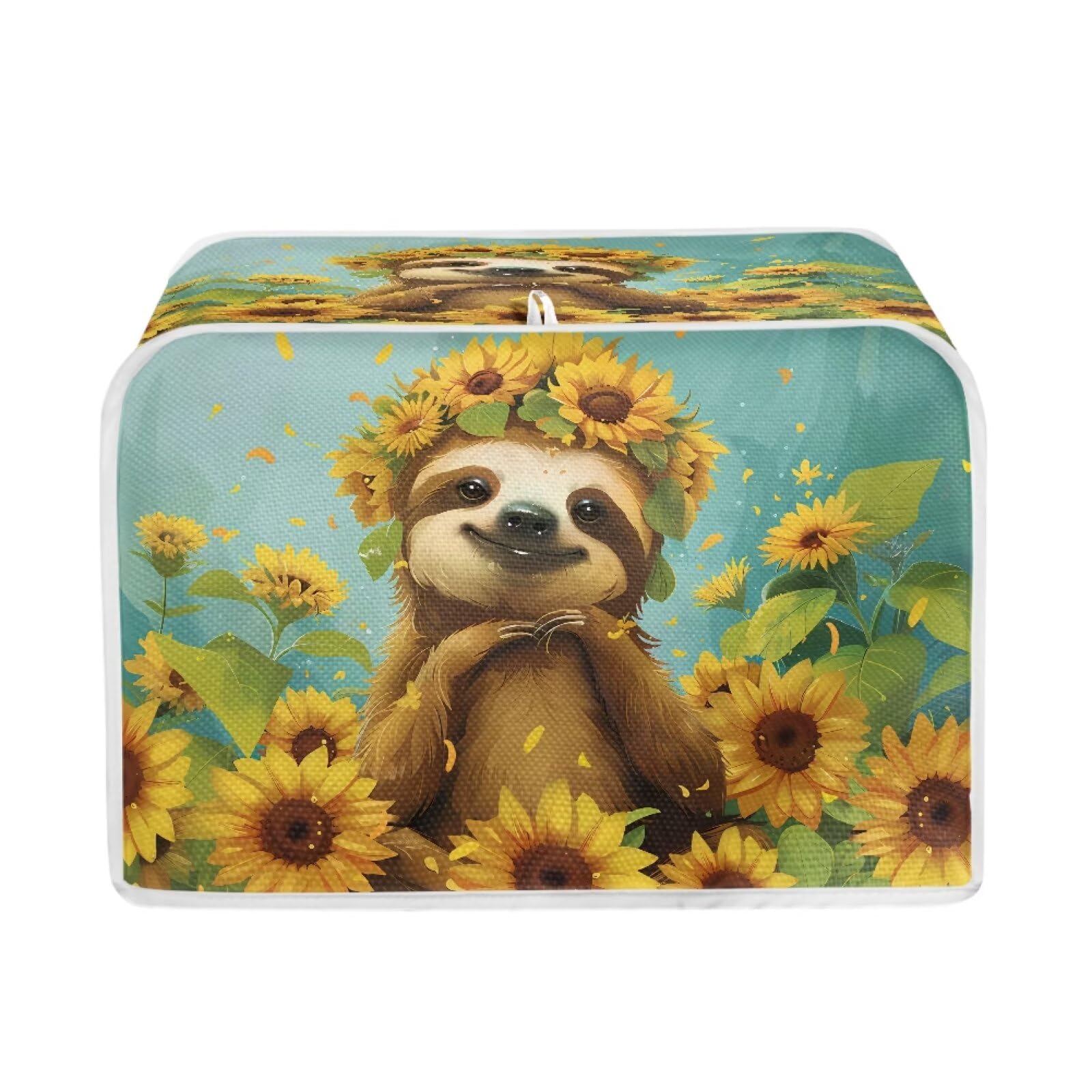 Sunflower Sloth 2 Slice Toaster Covers Kitchen Home Dustproof Decorative Accessories Lightweight with Top Hook Bread Maker Oven Fingerprint Cover Universal Fit