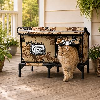 Outdoor Heating Cat House, Waterproof Insulated Heated Cat House, Windproof Rainproof Pet Shelter for Stray Feral Cats, Patio, Balcony, Porch and Indoor Use