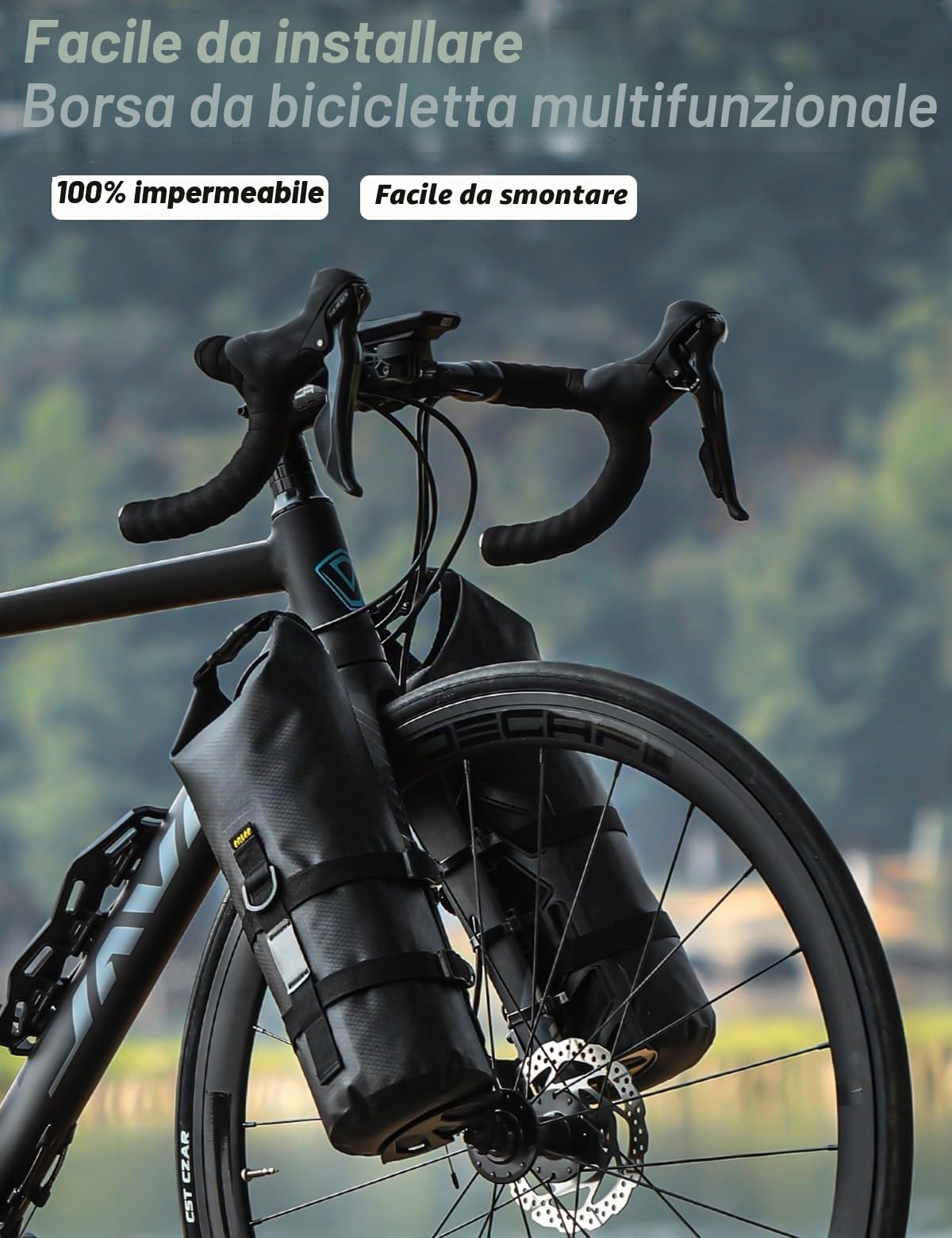 2 set di borse per bicicletta, 4 L + 4 L, con supporto versatile, 100% impermeabile, compatibile con mountain bike e bici da strada