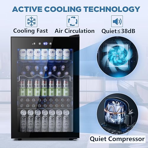 Miniatura 10 de Joy Pebble Refrigerador de bebidas, mini refrigerador de 130 latas con puerta de vidrio para vino de cerveza, soda, refrigerador de bebidas con