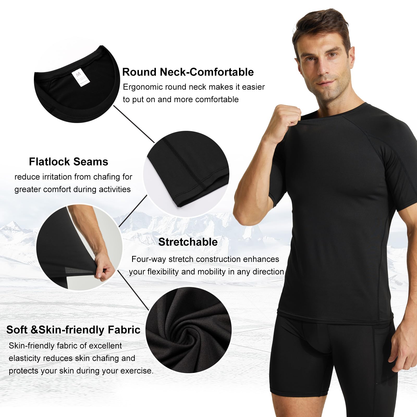Paquete de 2 camisetas de compresión para hombre, manga corta, capa base, camiseta de secado rápido para gimnasio, deportes, fitness, entrenamiento, ciclismo, entrenamiento