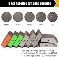 Vista 2 de Paquete de 8 bloques de lijado, esponja de lijado de ángulo simple y doble, lavable y reutilizable, bloque de lijado para madera, paneles de yeso