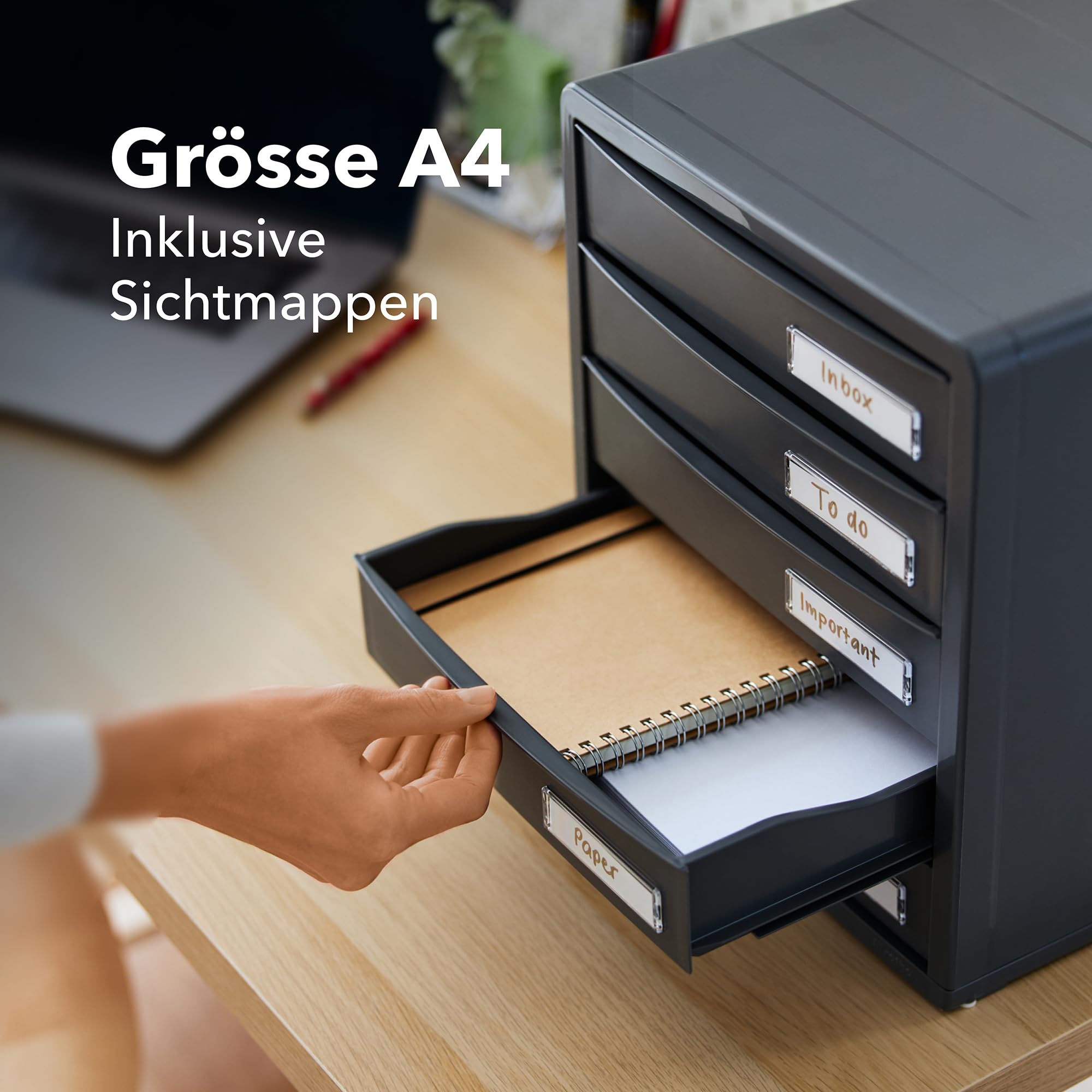 Rotho Timeless Schubladenbox / Bürobox mit 5 Schüben, Kunststoff (PS) BPA-frei, anthrazit, (34.5 x 29.0 x 32.0 cm)