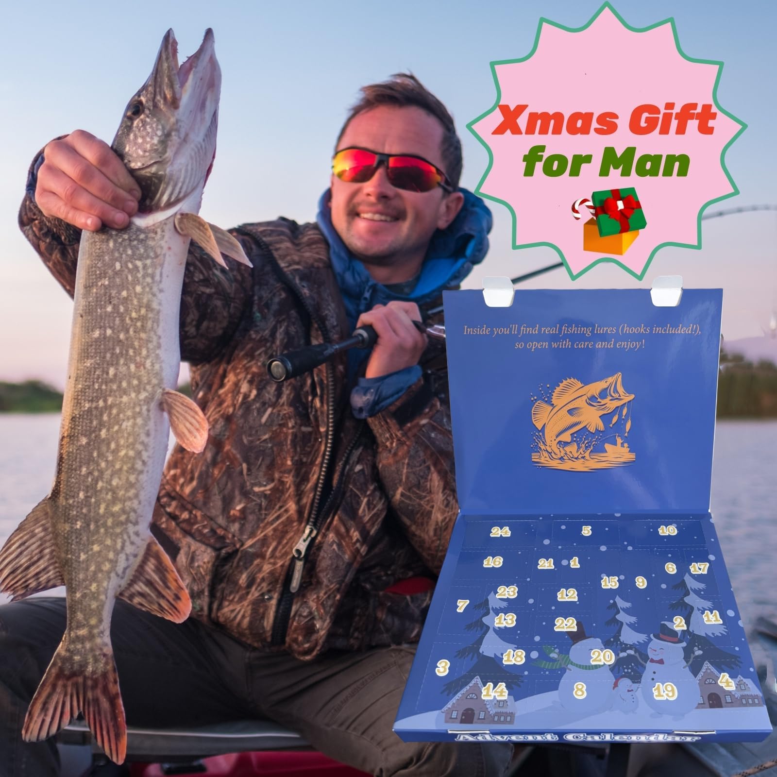 2024 Fishing Advent Calendar - 24-Day Countdown With 24 Mixed Lures (9 Spoon, 9 Soft, 6 Hard) Gift For Anglers, Dad, Husband, Teens