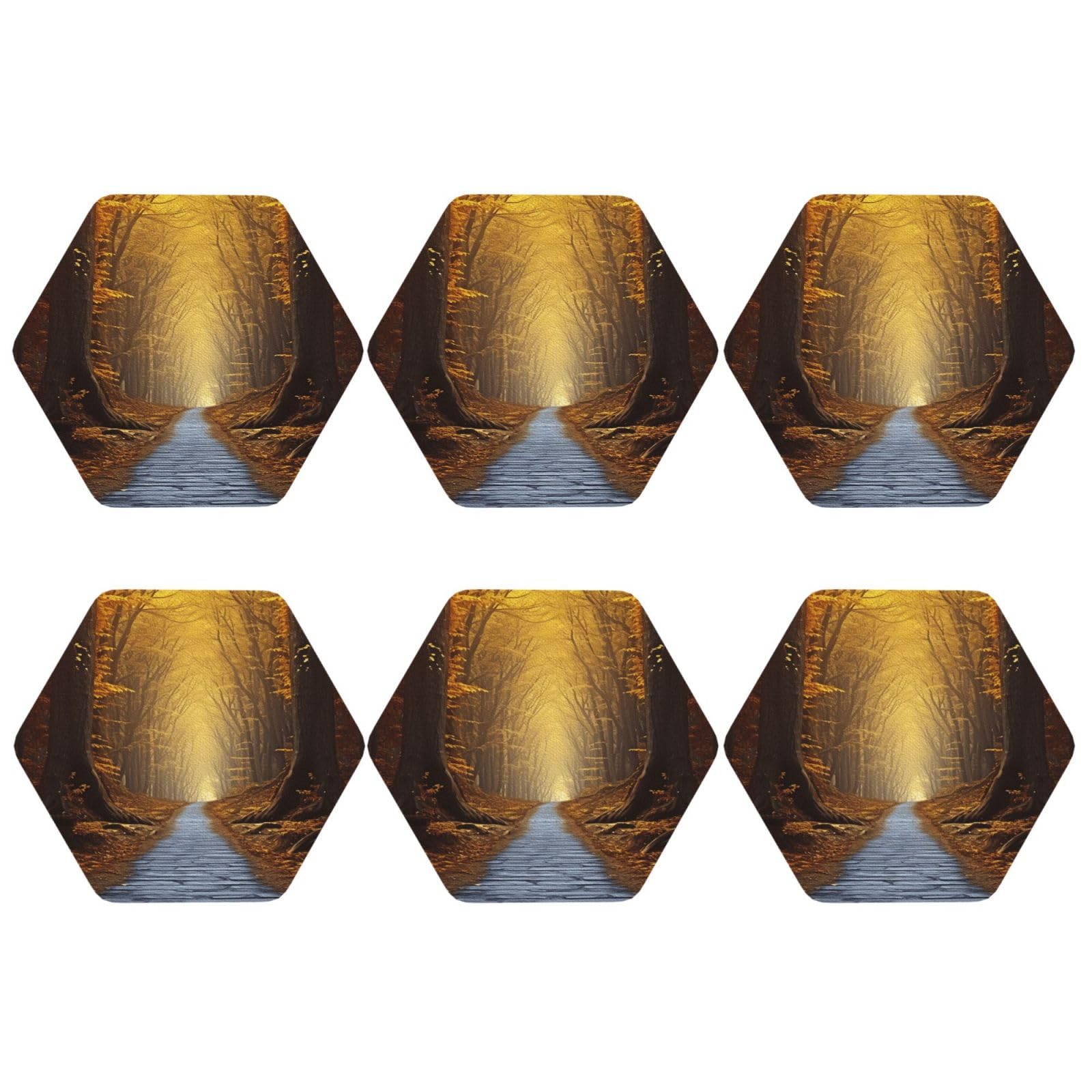 6pcs Leather Coasters for Drinks, Pathway Drink Coasters for Tabletop Protection, 4" Cup Coasters for Coffee Table Decor, Non-Slip Drinking Cup Mat for Hot Or Cold Drink