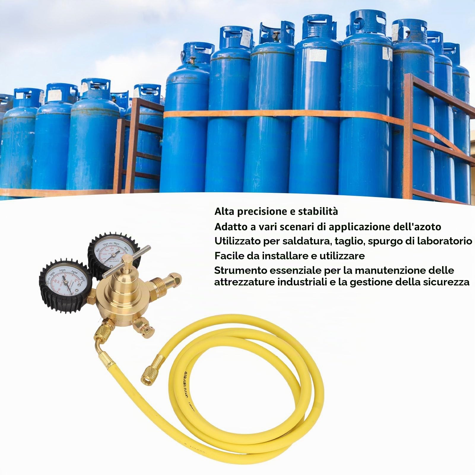 Manometro per Azoto, Regolatore Manometro per Azoto, Connessione Ingresso Uscita in Ottone con Tubo da 200 Cm per Uso in Laboratorio di Saldatura