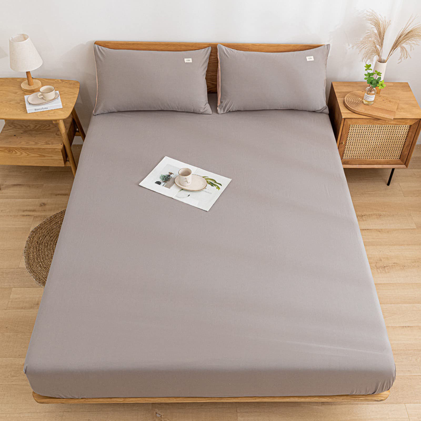 Luxury Egyptian Cotton Fitted Sheet Light Gray King Size Bed Sheet 180 x 200 cm Soft and Comfortable 25 cm Deep Pocket High Thread Count Bed Sheets