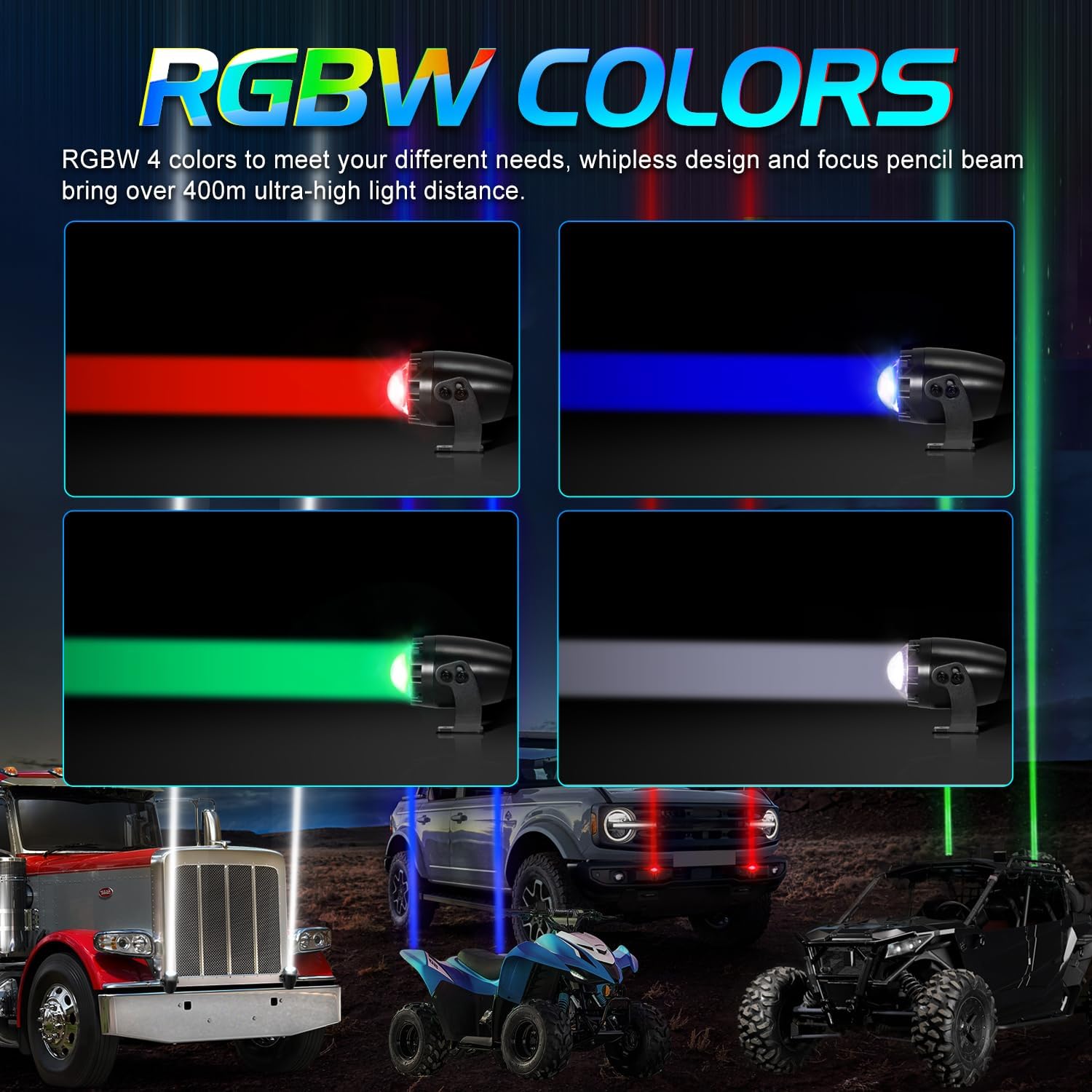 Whipless LED Whip Lights for Side by Side, Niwaker RGB LED Whip Light Kits with Switch & RF Remote LED Antenna Whipless RGB Whips Lights for UTV ATV RZR Truck Off Road Polaris Can Am Golf Cart Boat