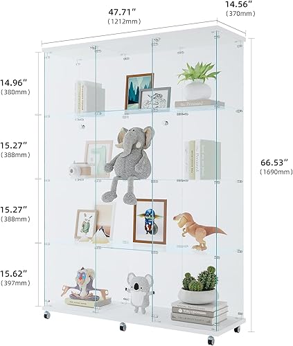 Miniatura 2 de Yoluckea Gabinete de cristal, 4 estantes de cristal con puerta, gabinete de exhibición de cristal de la colección Curio Cabinet para oficina en