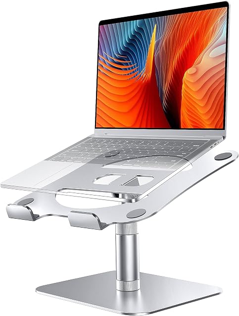 Lucrave Laptop Stand, Telescopic 360 Rotating Height Adjustable Ergonomic Aluminum Computer Stand Holder for Desk, Compatible with MacBook Air Pro, Dell, HP, Samsung, More Laptops 11-19" Silver
