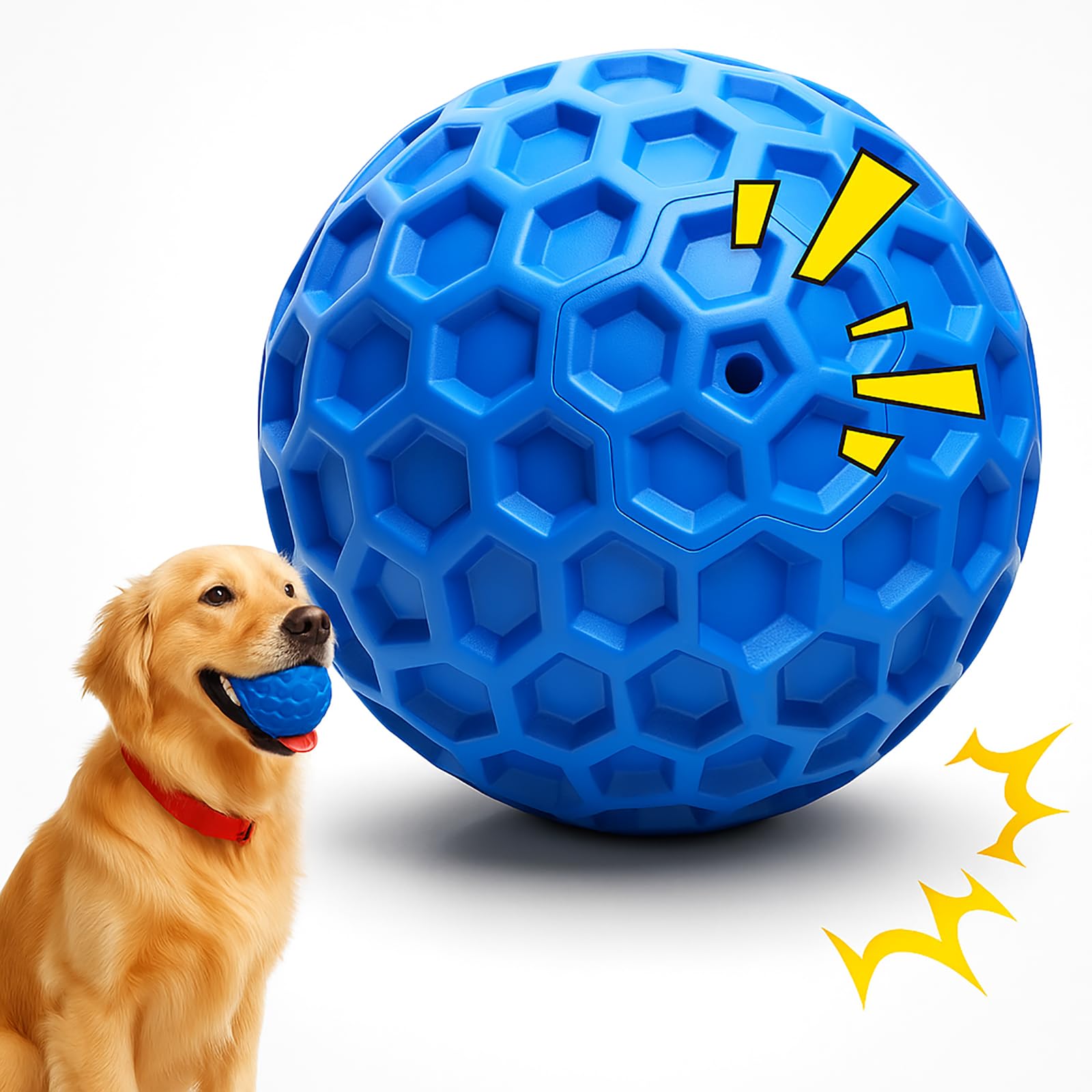 Durable Indestructible Squeaky Dog Ball for Aggressive Heavy Chewers, Unbreakable Tough Natural Rubber Dog Toy, Bouncy Interactive Ball for Medium &
