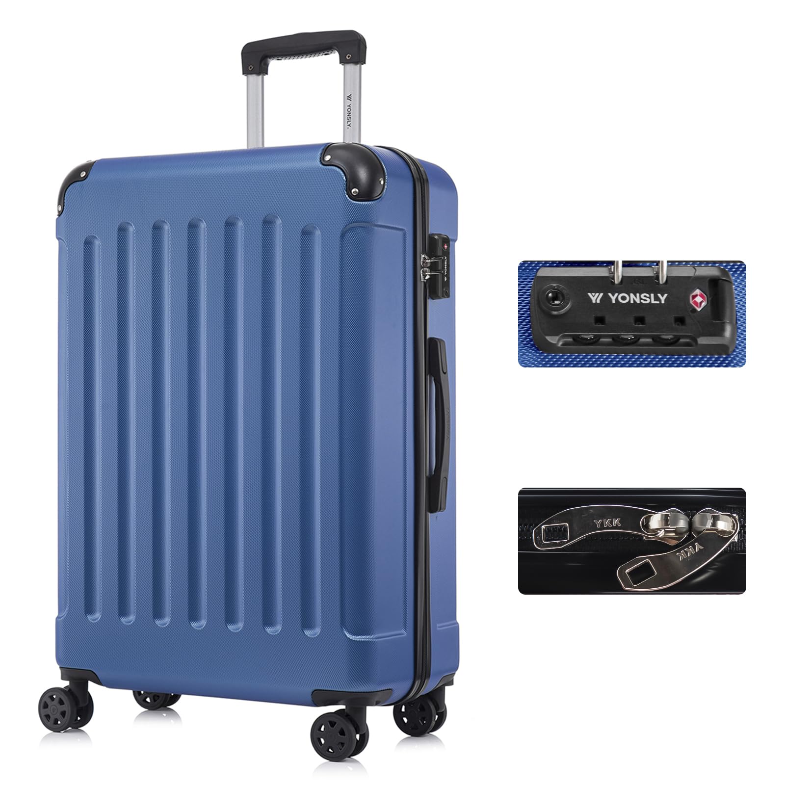 yonsly Koffer Suitcase, Trolley Reisekoffer, Rollkoffer Handgepäck mit 4 Rollen 360°, ABS Hartschalen, Sicherheitsschloss, Weicher Gummigriff, 210D-Futter