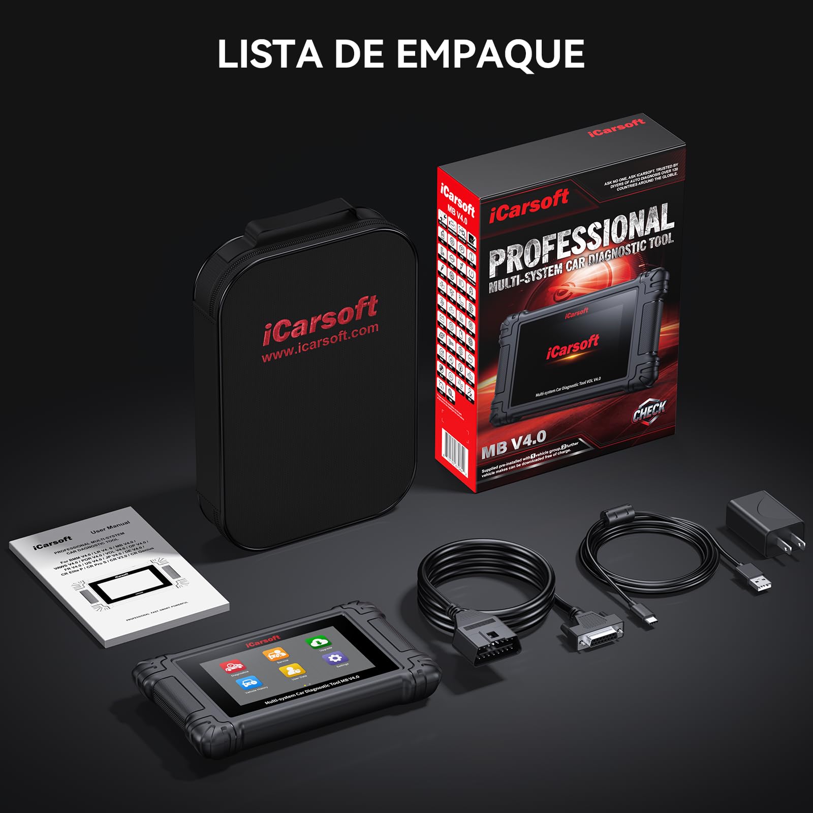 iCarsoft MB V4.0 Instrumento de Diagnóstico Bidireccional para Be.NZ/Sprinter/Smart + 2 Marcas Opcionales, Escáner OBD2 Completo del Sistema con 38 Servicios para Merce.Des, Prueba Activa, Auto Vin