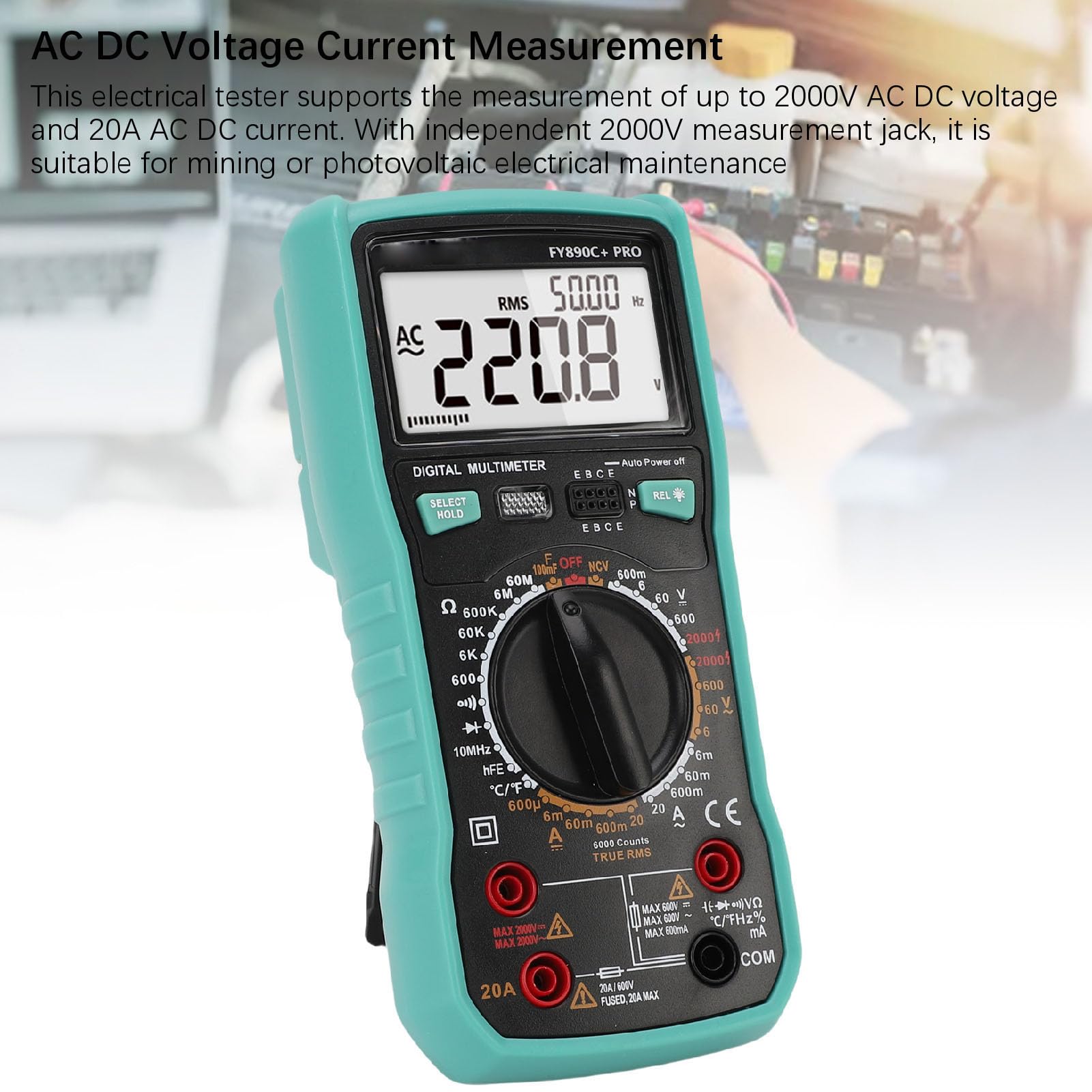Digital-Multimeter, Intelligenter Anti-Burning-Tester mit 6000 Zählungen, Elektrischer Tester für Anfänger, ABS-Gummi