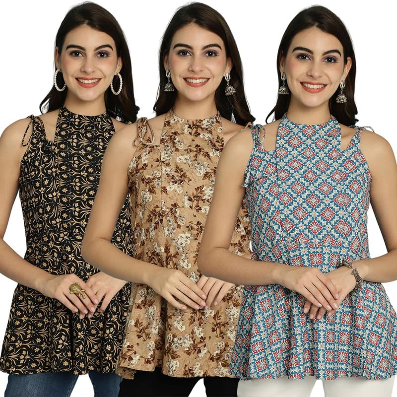 Image of Pinkmint Halter Neck with Tie Back Short Combo Tops for Women ll Fancy Regular Fir Tops ll Casual Wear (Pack of 3)