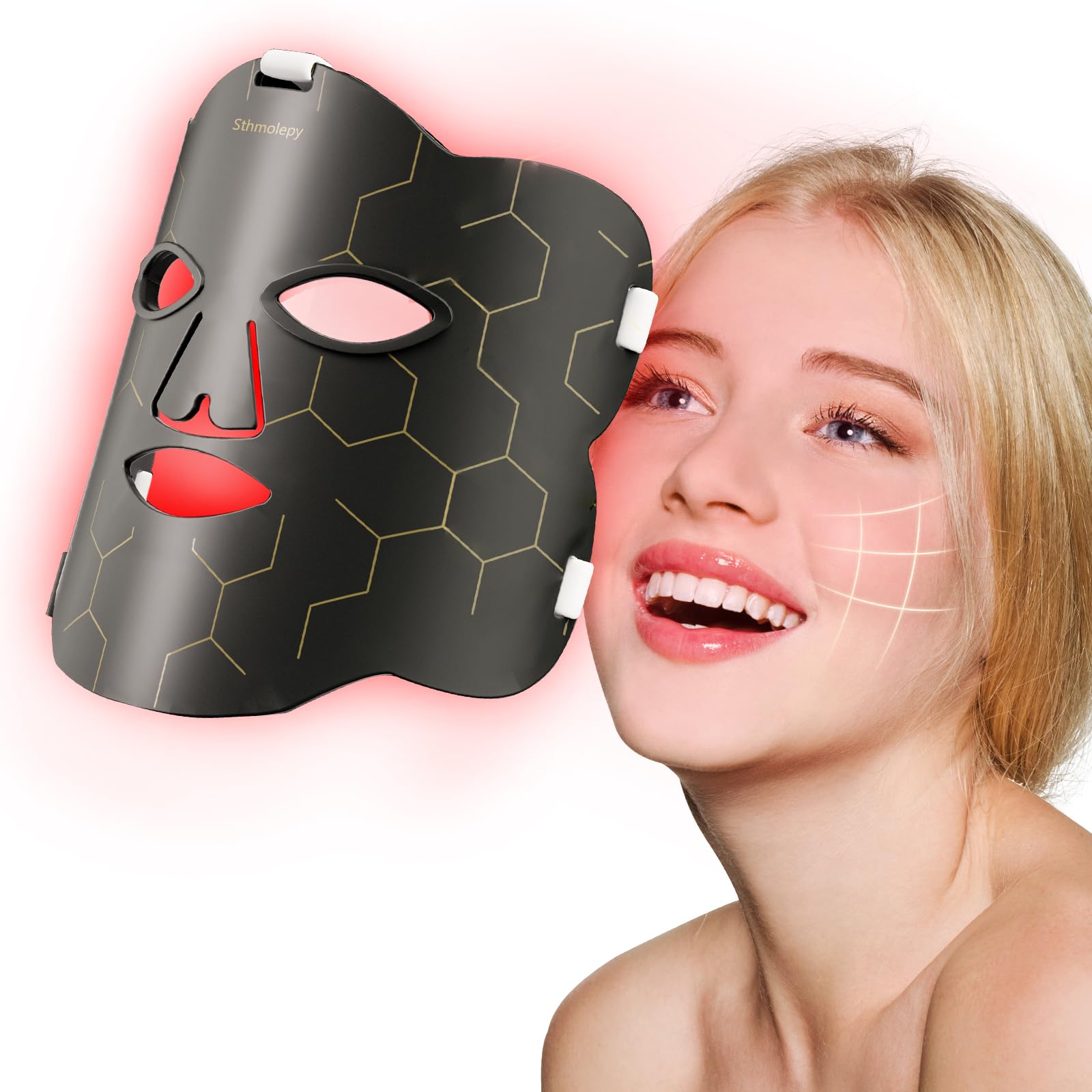 Trayvespace Red Light Mask for Face, Red Lights 660nm & 850nm, 222LEDs Red Light Infrared Lamp with Timer, Red Light Therapy for Home Use