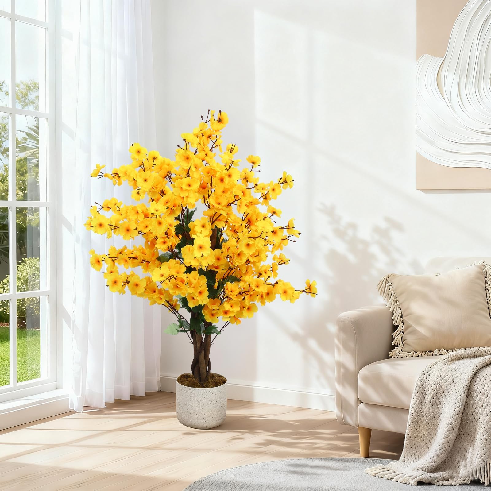 Fleurs de prunier artificielles réalistes pour décorer un grand vase de salon