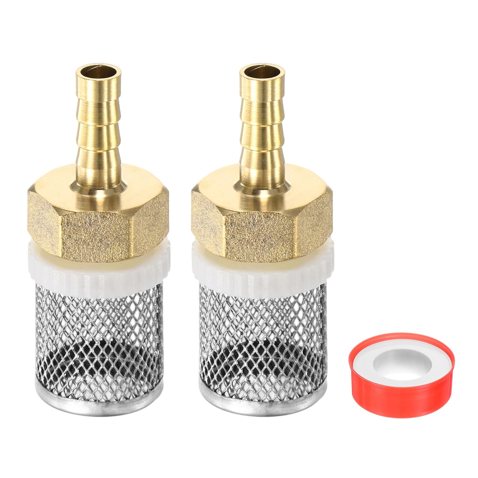 M METERXITY 1-Set 8mm Filter Copper Tube Joint, Stainless Steel Inline Strainers Filter Copper Tube Joint Hose Connections with 1 Sealing Tape for Garden/Swimming Pool/Fish Tank Filters
