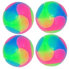 FineInno 4 pcs Large Light Up Dog Balls Flashing Elastic Ball Glow in The Dark Interactive Pet Toys