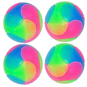 FineInno 4 pcs Large Light Up Dog Balls Flashing Elastic Ball Glow in The Dark Interactive Pet Toys