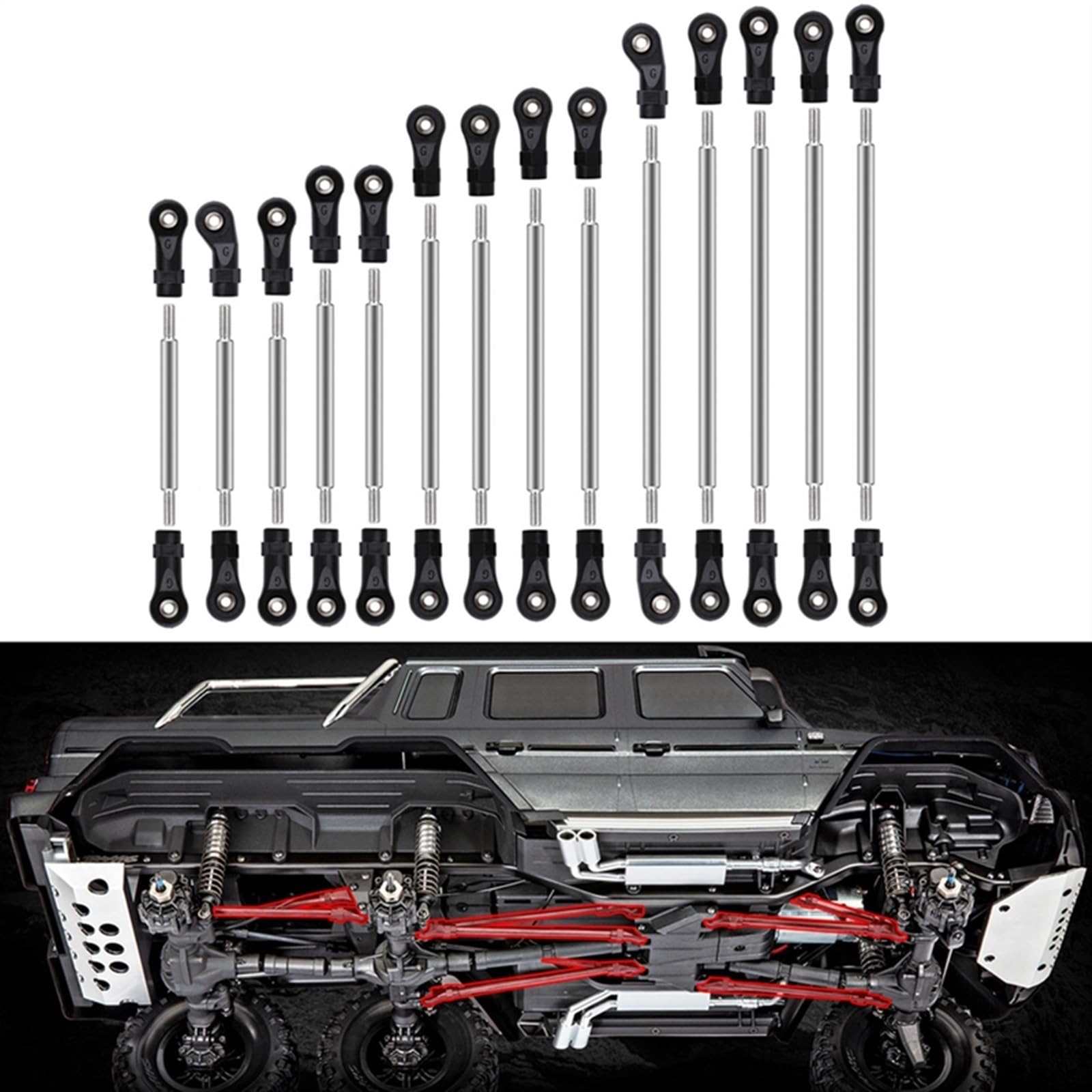 Varilla de Tracción para Traxxas para TRX6 G63 1/10 Coche Trepador De Control Remoto Piezas Mejora 14 Uds Enlaces Acero Varilla Tracción Kit Sin Montar