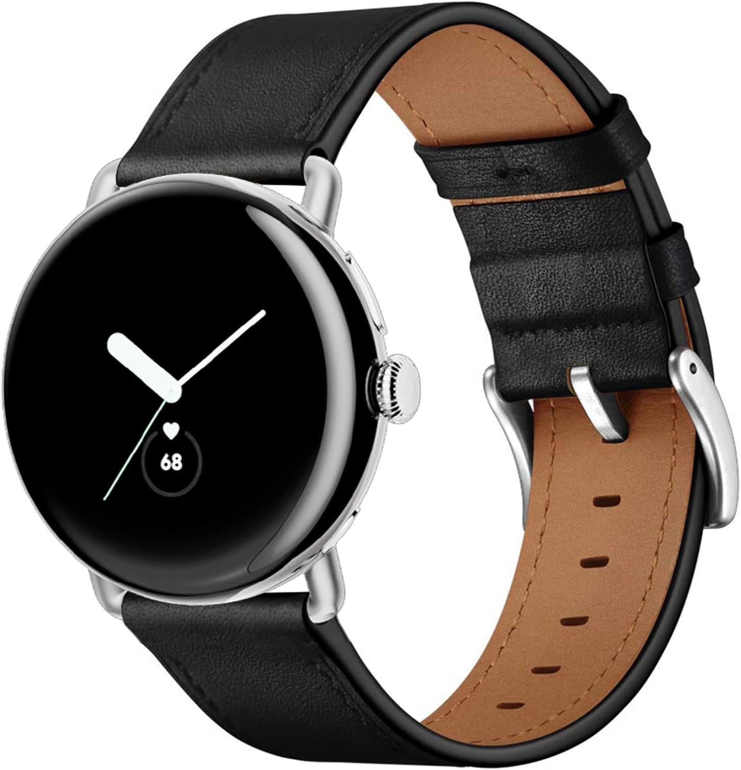 Leather Bands,Black/Silver,For Pixel Watch 4/3/2/1 41mm