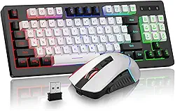 BlueFinger Combo de teclado e mouse para jogos sem fio, bateria recarregável RGB Rainbow retroiluminada, teclado de 87 teclas TKL com mouse ergonômico para jogos para Mac, laptop, PC, gamer (preto e