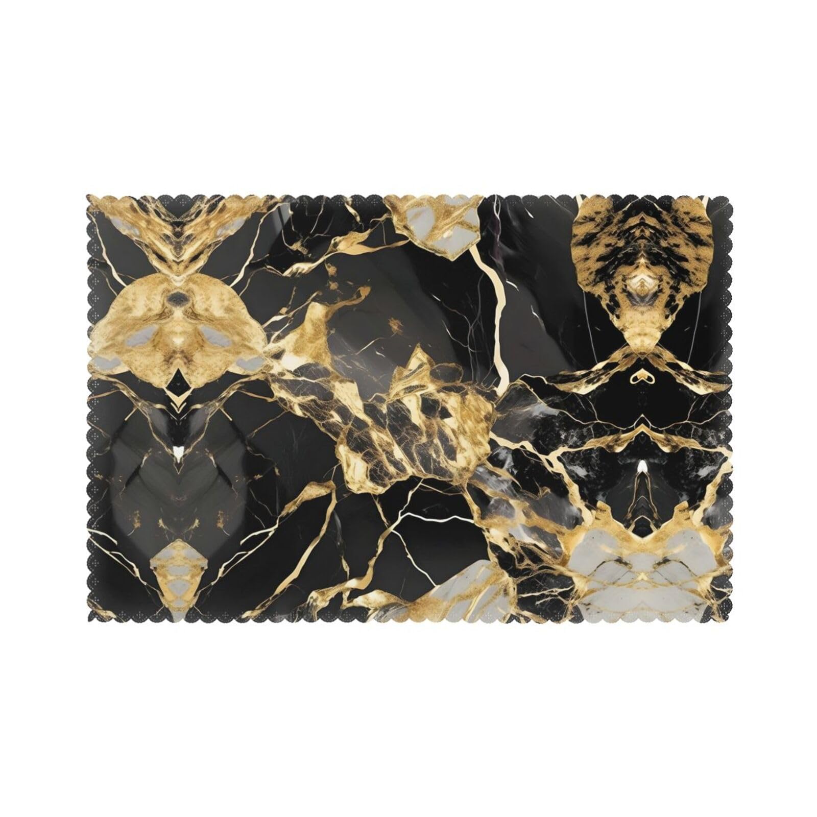 Black Marble Texture Golden Christmas Placemats Set of 6,Washable Table Mats