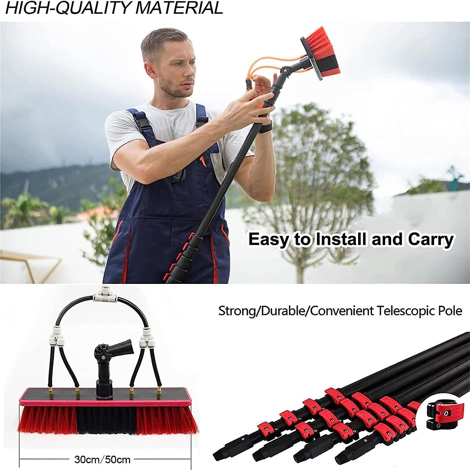 Teles - Kit de barra de limpieza de ventanas de 3,6 11 m, cepillo extensible para techos altos y conserva, herramienta de limpieza profesional de 24 pies para un fácil alcance y brillo sin rayas