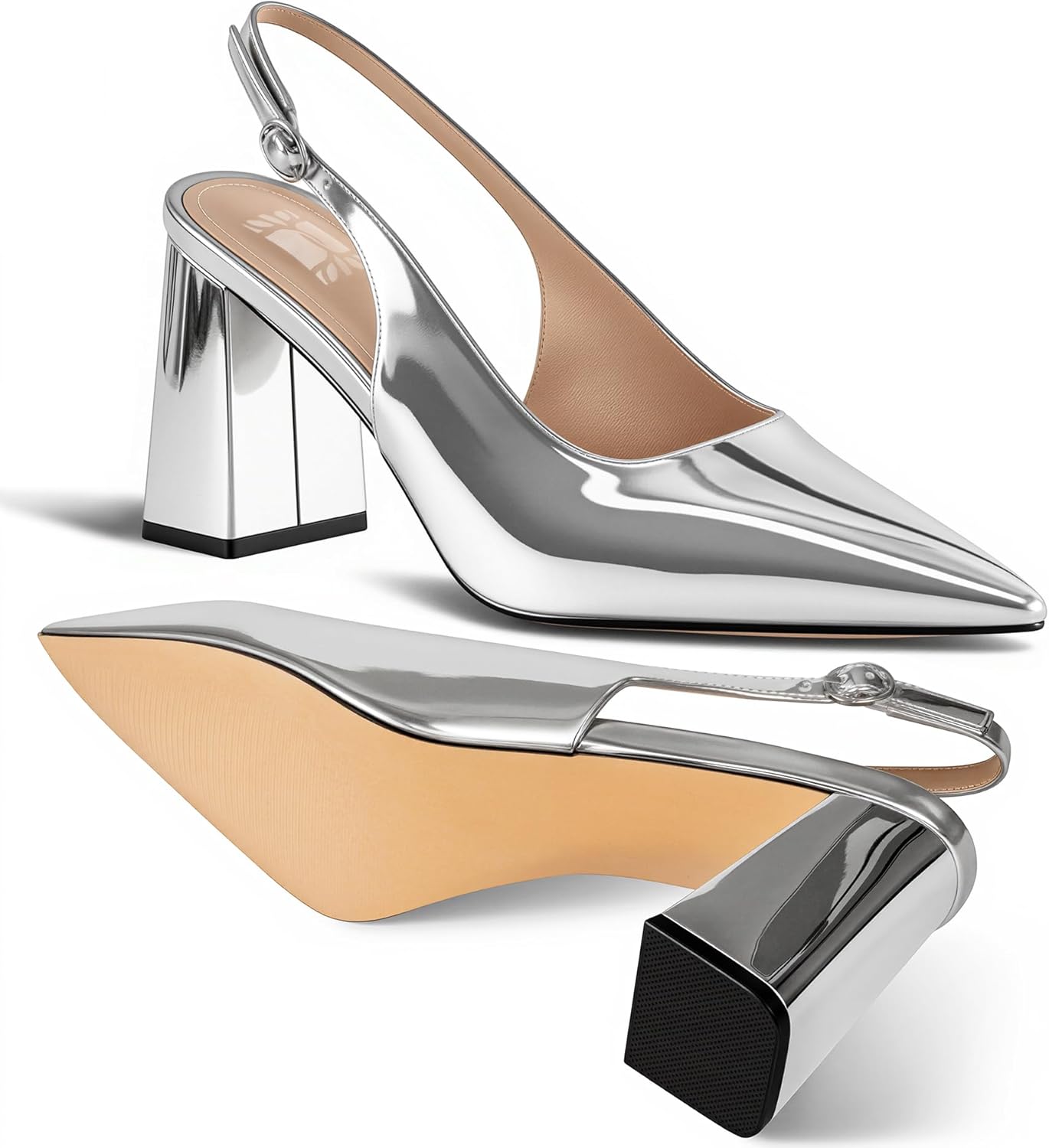 heelchic Chunky Heels for Women Pumps Closed Toe Slingback Block Heels Slip on Wedding Dressy Comfortable Shoes - Image 4