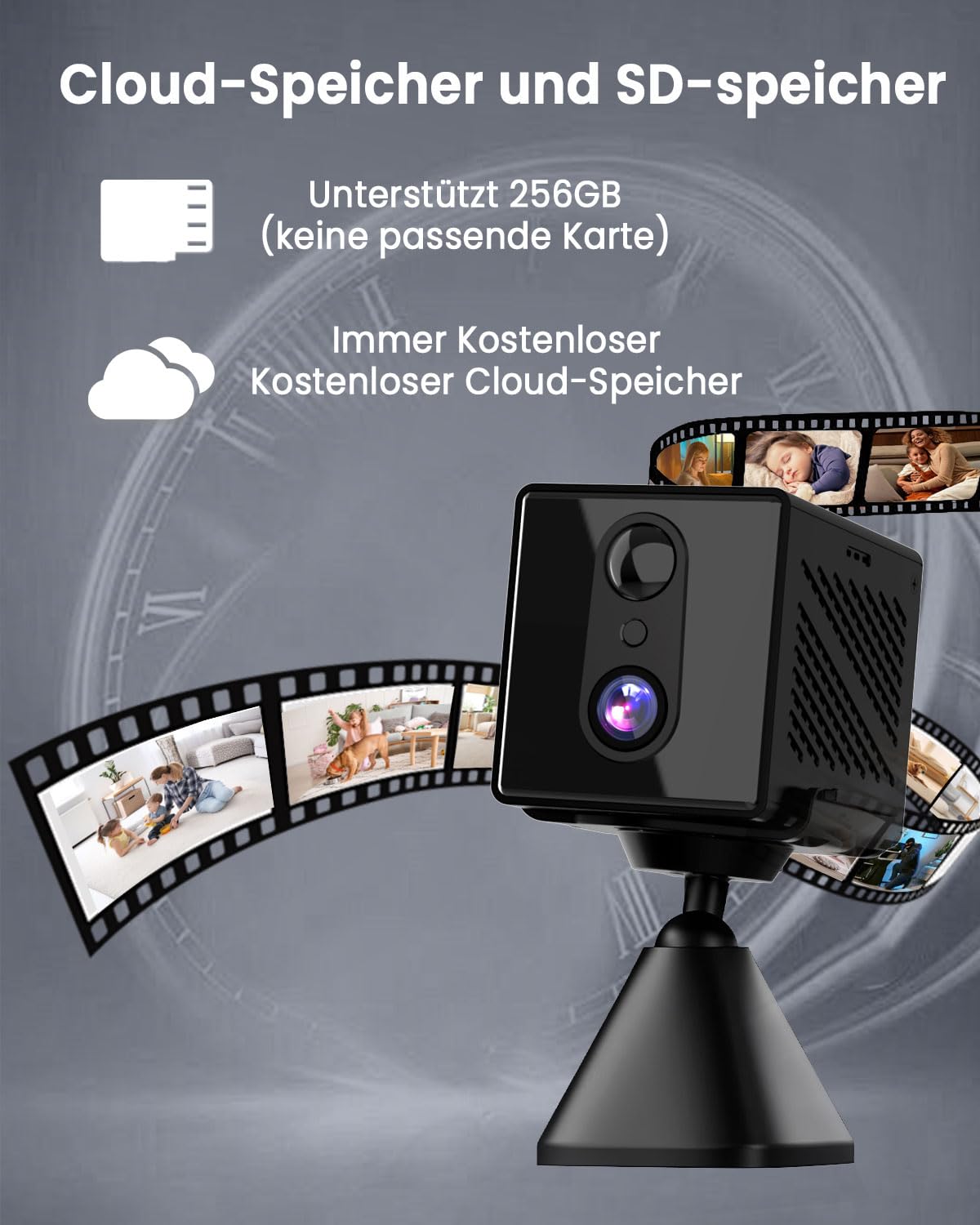 aidowocam Mini Kamera,5G WiFi Überwachungskamera Innen,Kamera Überwachung Innen,Kostenloser Cloud-Speicher, Lange Standby Akku Kamera,Bewegungsmelder,Nachtsicht,Unterstützt SD-Speicher