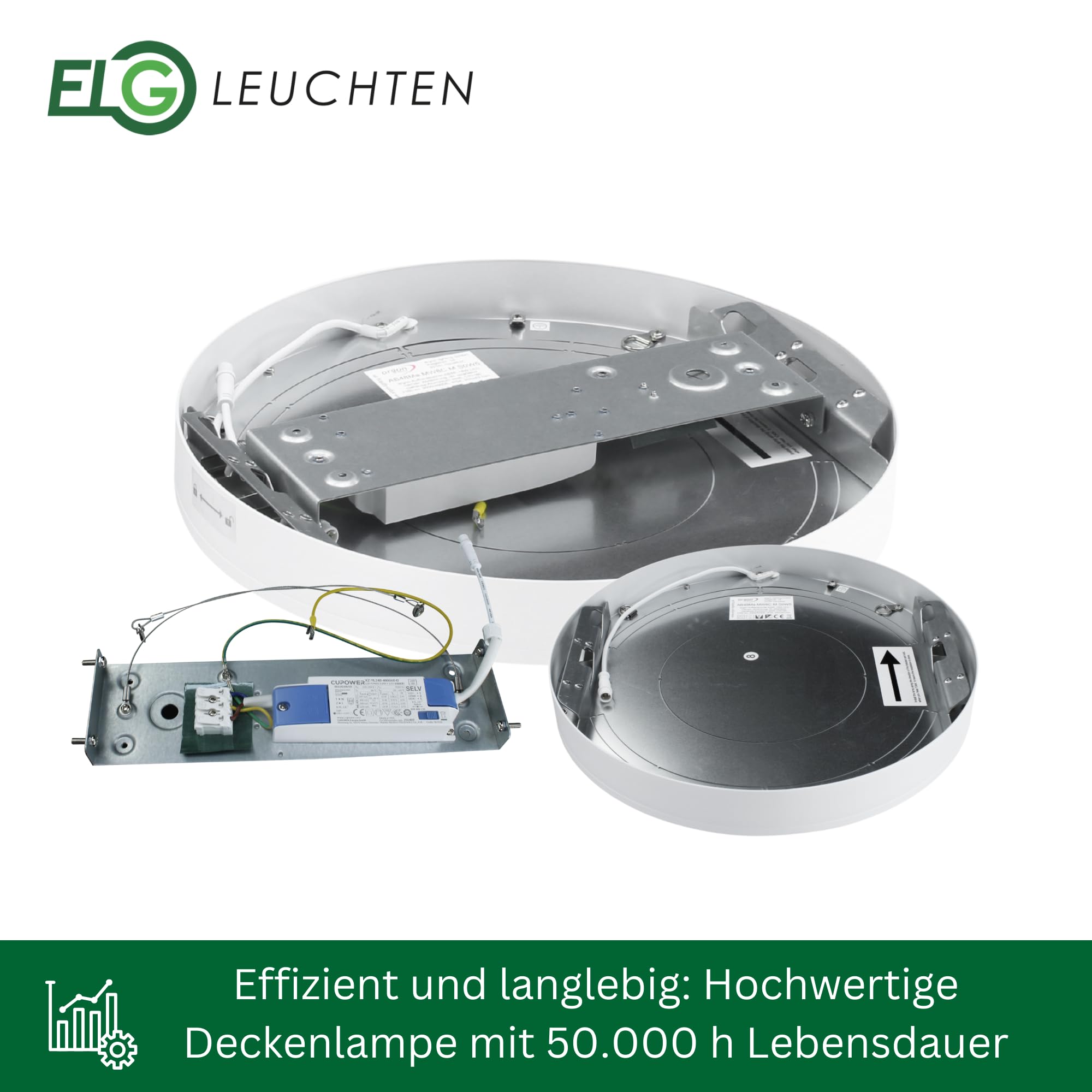LED Deckenlampe rund mit direktem Licht, Ø580mm, 30-40W, 3609-4812 lm, flach, 3000K/4000K, warmweiße, neutralweiße Lichtfarbe, einstellbar, Lampe, 580x43mm