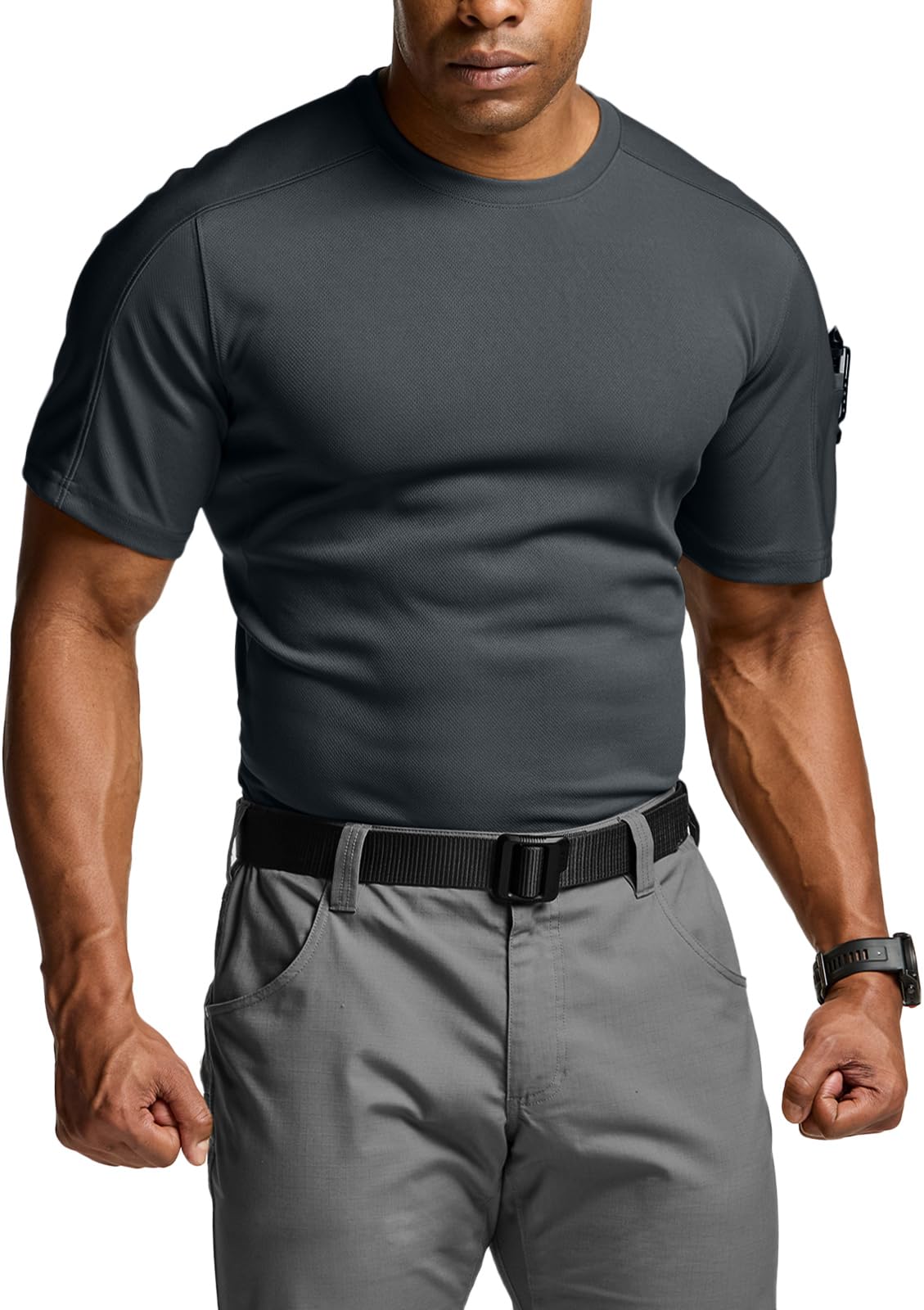 CQRMen's Short Sleeve Military Tactical T-Shirt, Athletic Gym Training Army Shirts, Outdoor Hiking Workout Shirt
