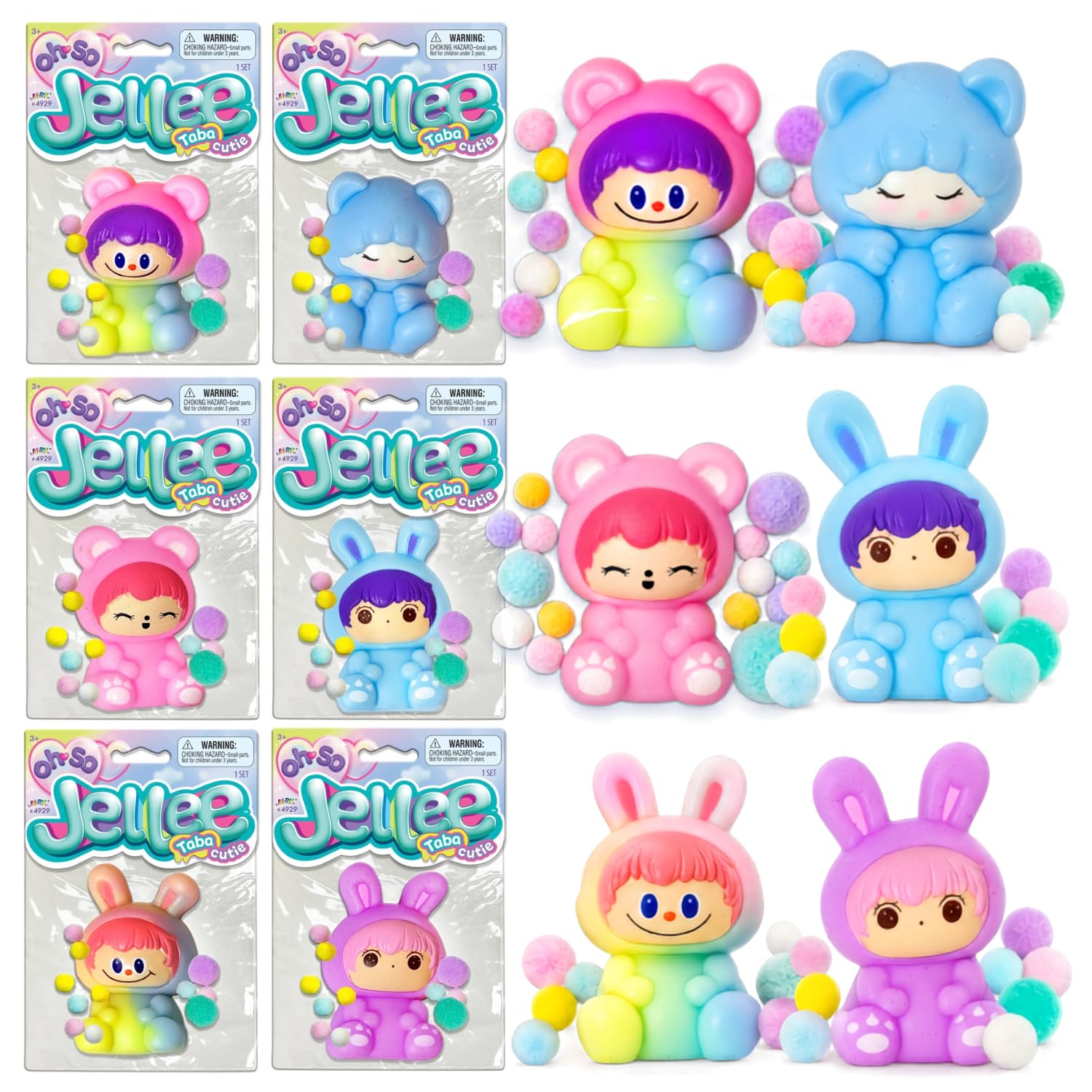 JA-RU Oddi-Dahs Squishy Bunbit Slow Rising Squishy Toy. Soft Squeeze Bunny Figures for Kids, Party Favors, Easter Basket Stuffers, Goodie Bag Fillers. 4930 (6 Assorted, Squishy Jellee Taba)