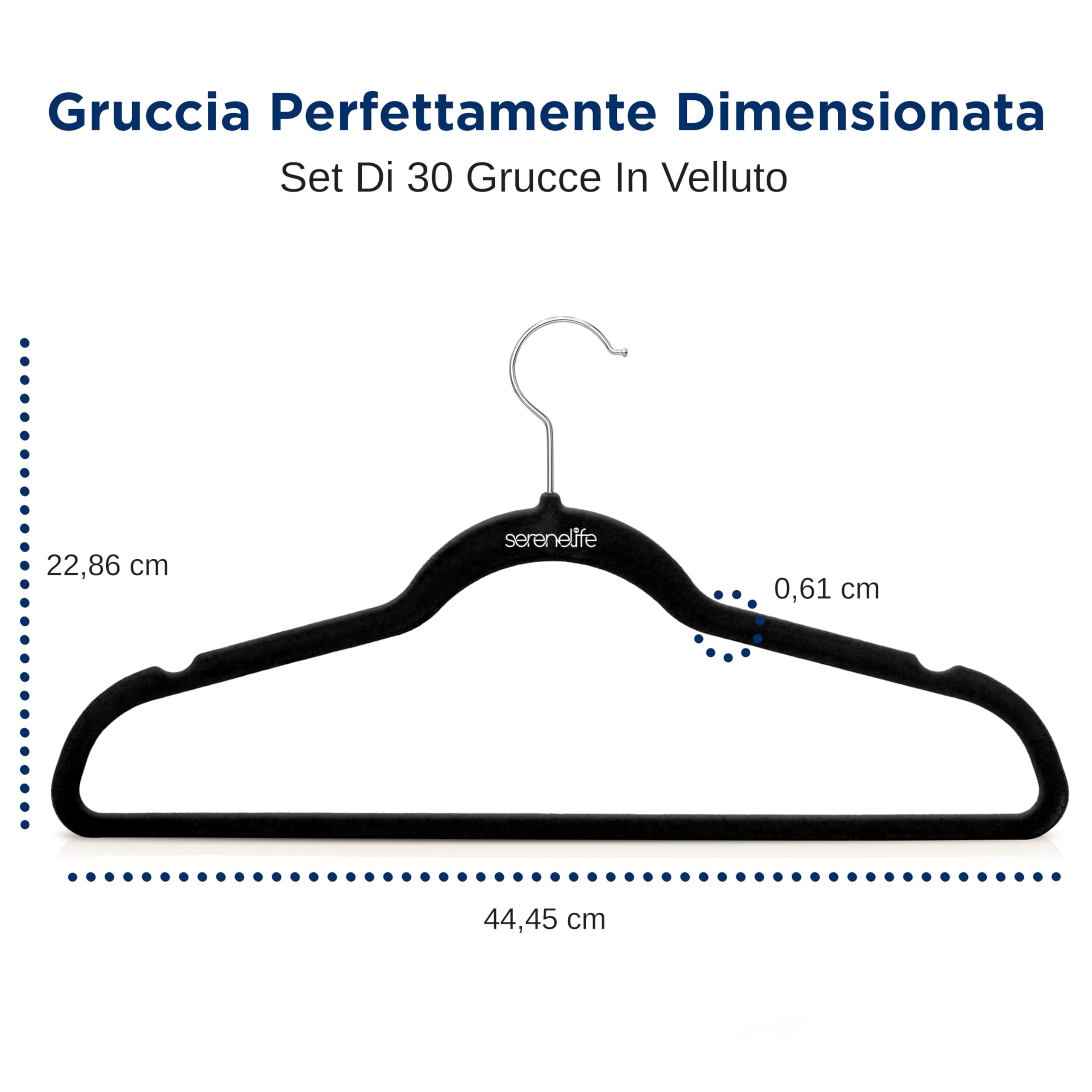 SereneLife Grucce Appendiabiti Antiscivolo in Velluto, 30 Stampelle Armadio, Set con Gancio Ruotabile 360°