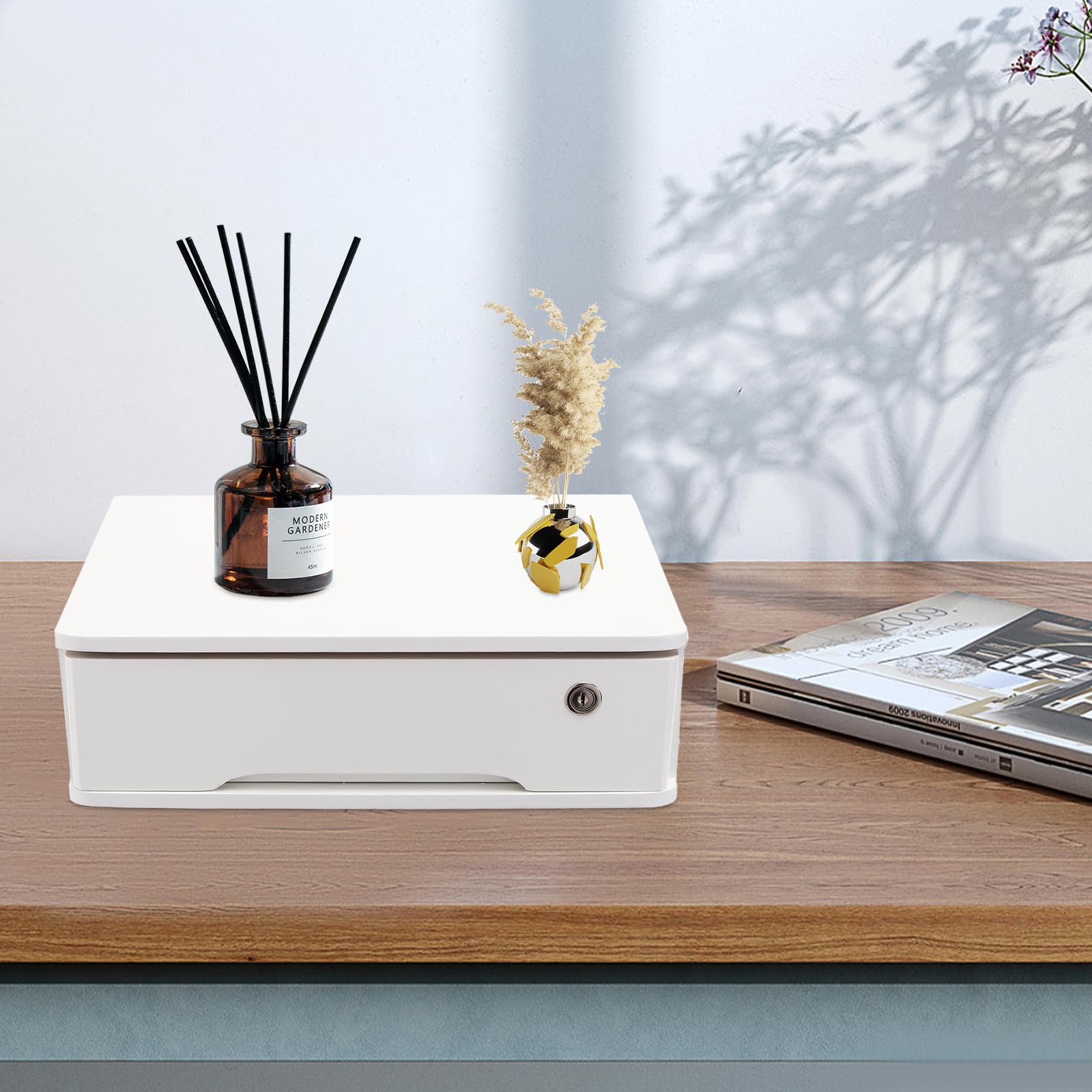 Contenitore da scrivania in legno con cassetti chiudibili, per ufficio e casa (bianco, con 1 cassetto)