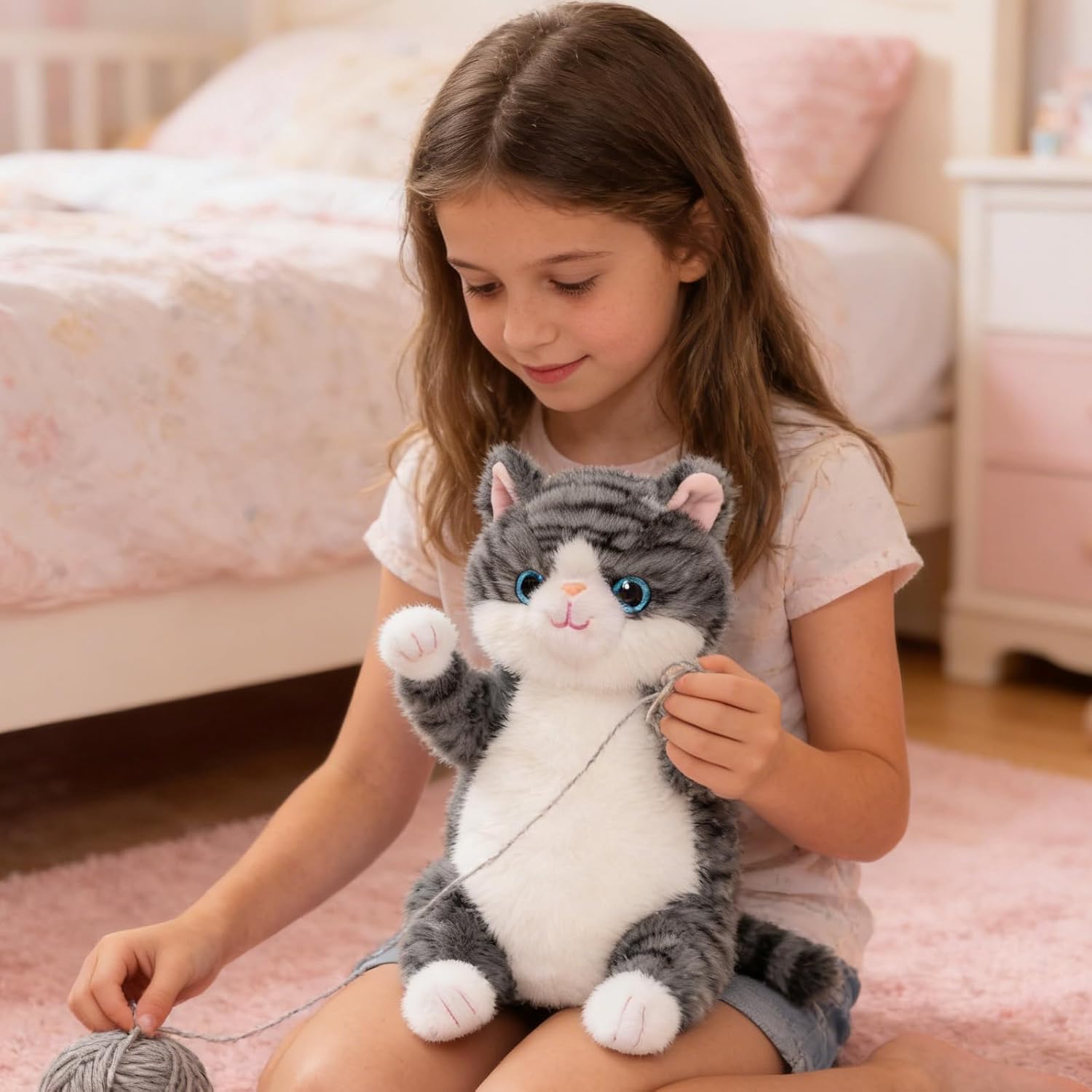 Realistic Grey Cat Plush 8.5 inch Small Size Cute Kitten Kitty Stuffed Animal Ultra Soft Plushies Toys Kawaii Gifts for Kids Adults